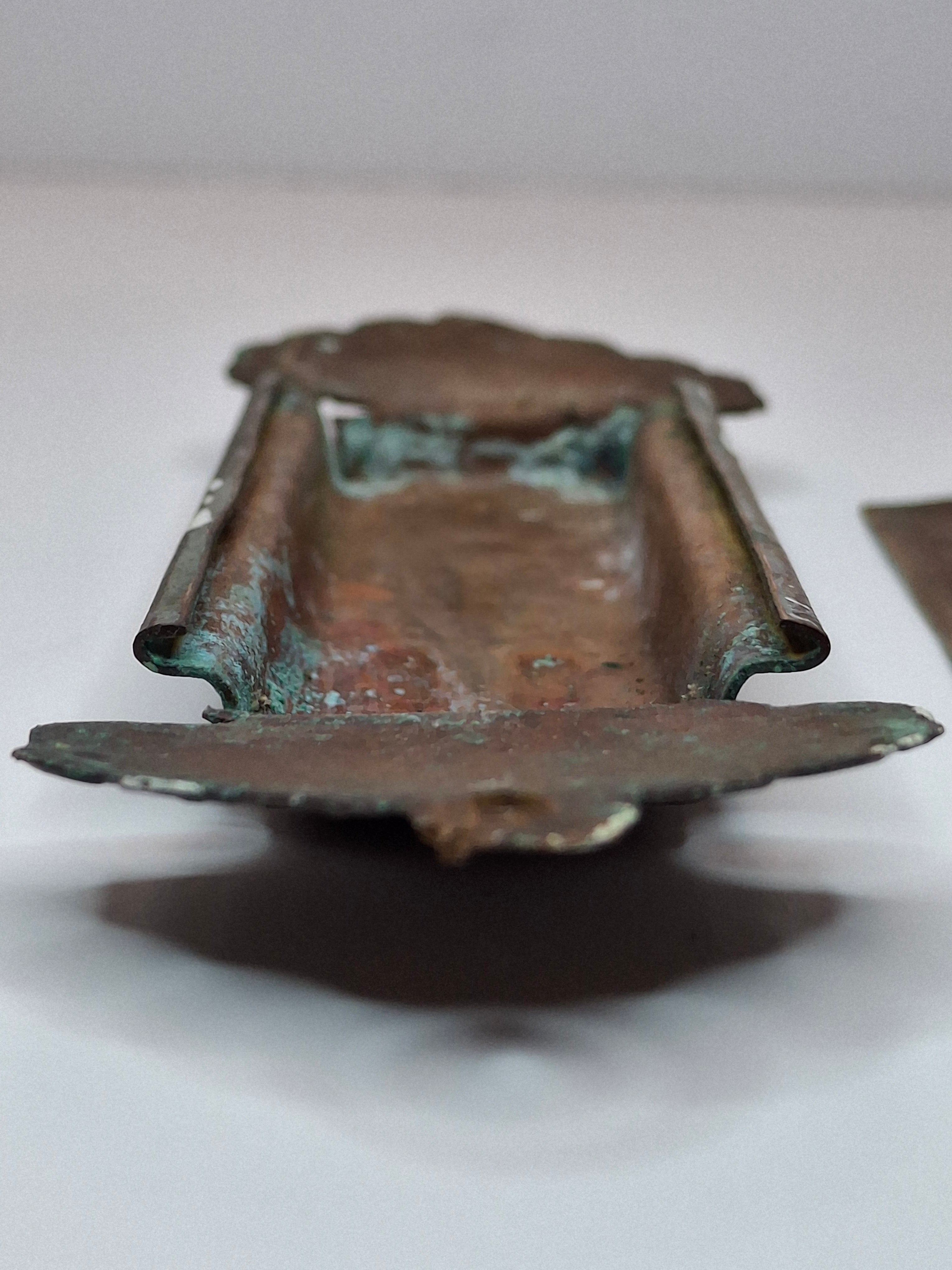 Antique Brass Mezuzah Case with Ten Commandments, Star of David, & Menorah