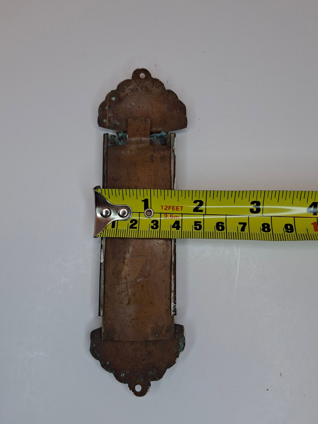 Antique Brass Mezuzah Case with Ten Commandments, Star of David, & Menorah
