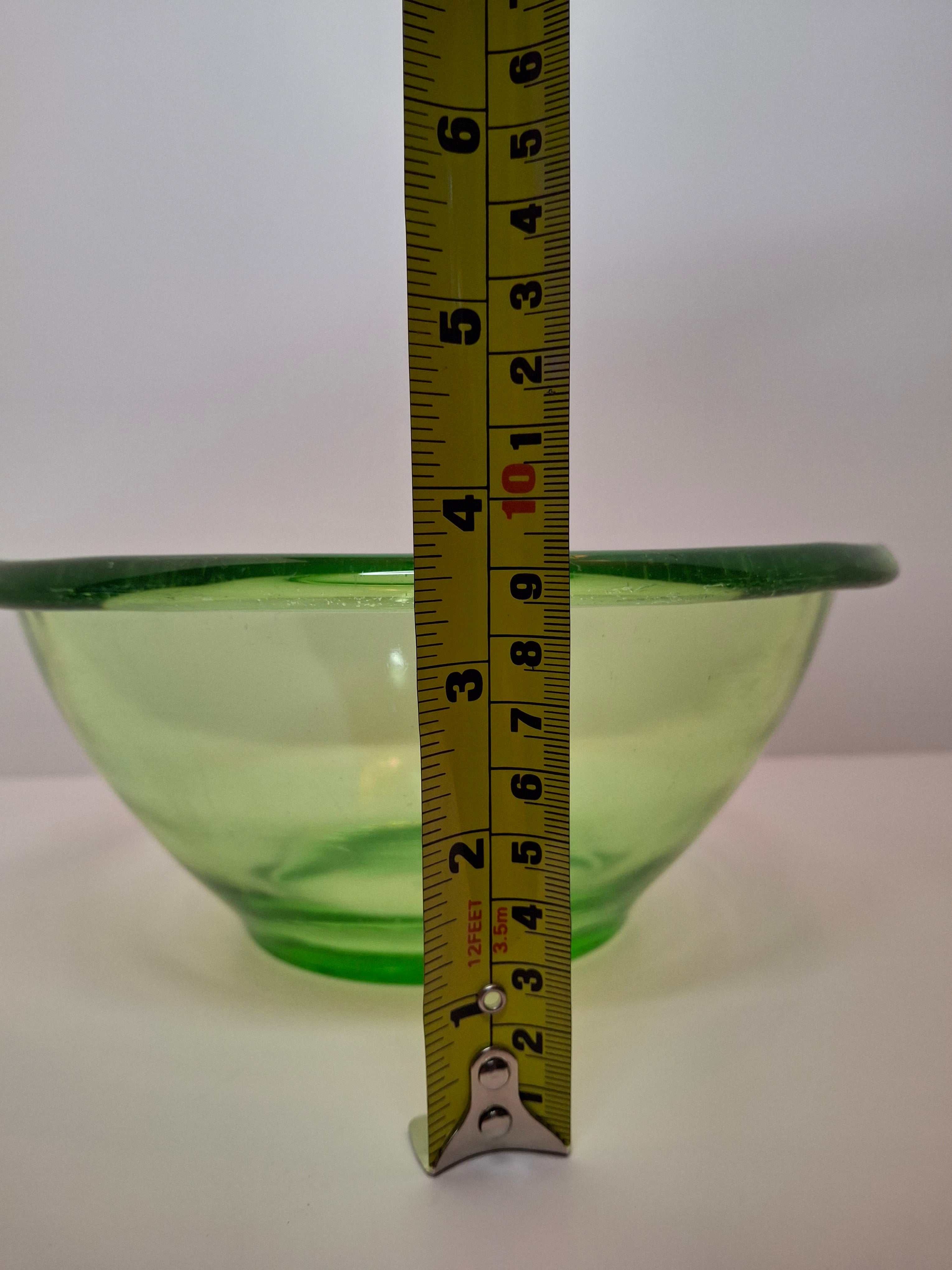 Vintage Hocking Glass Co HGCO Mark Green Uranium Vaseline Depression Mixing Bowl