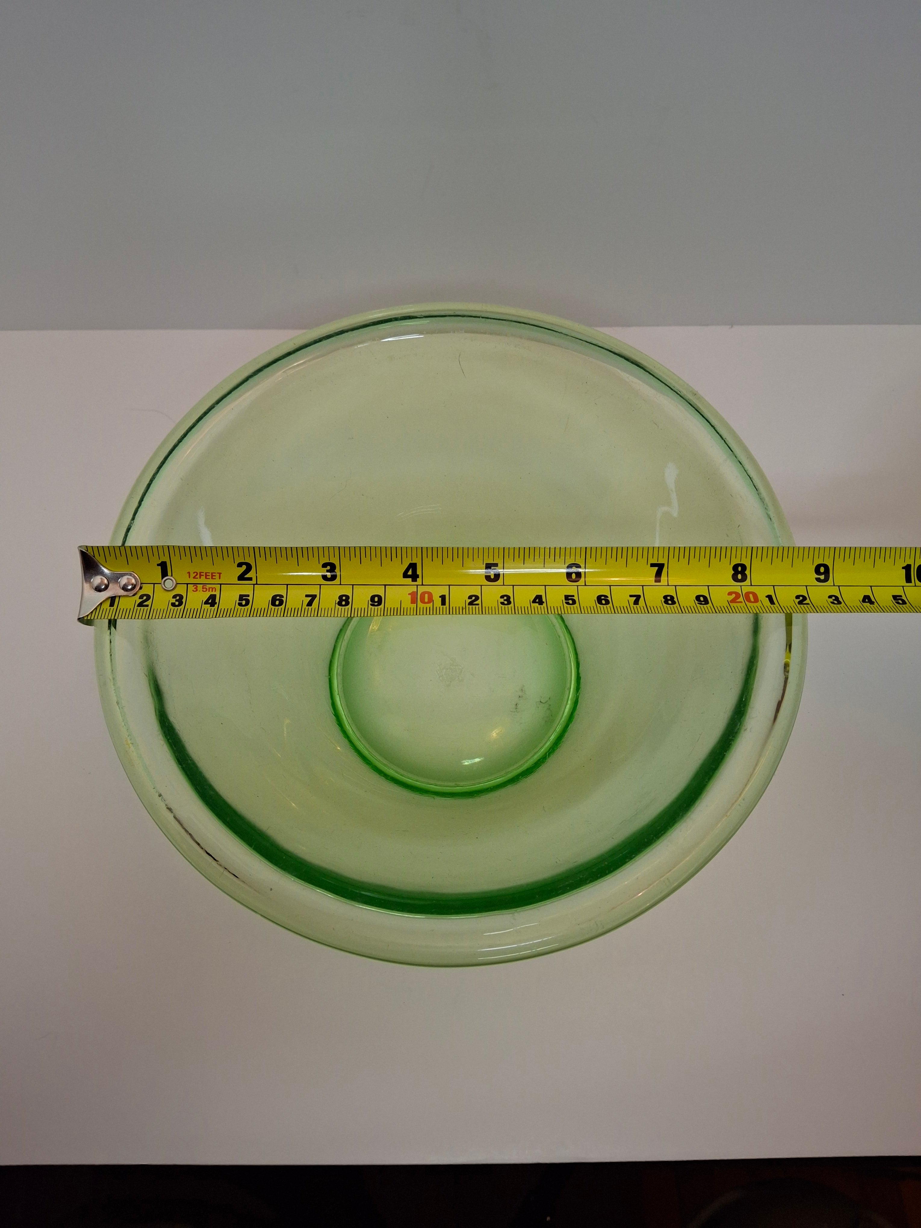 Vintage Hocking Glass Co HGCO Mark Green Uranium Vaseline Depression Mixing Bowl