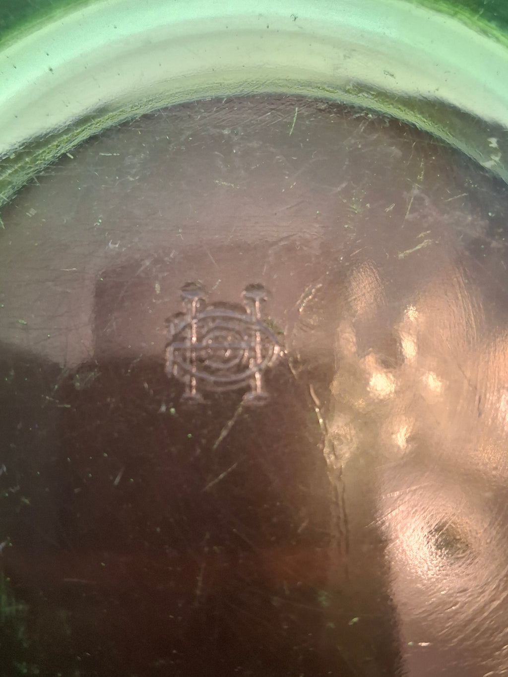Vintage Hocking Glass Co HGCO Mark Green Uranium Vaseline Depression Mixing Bowl