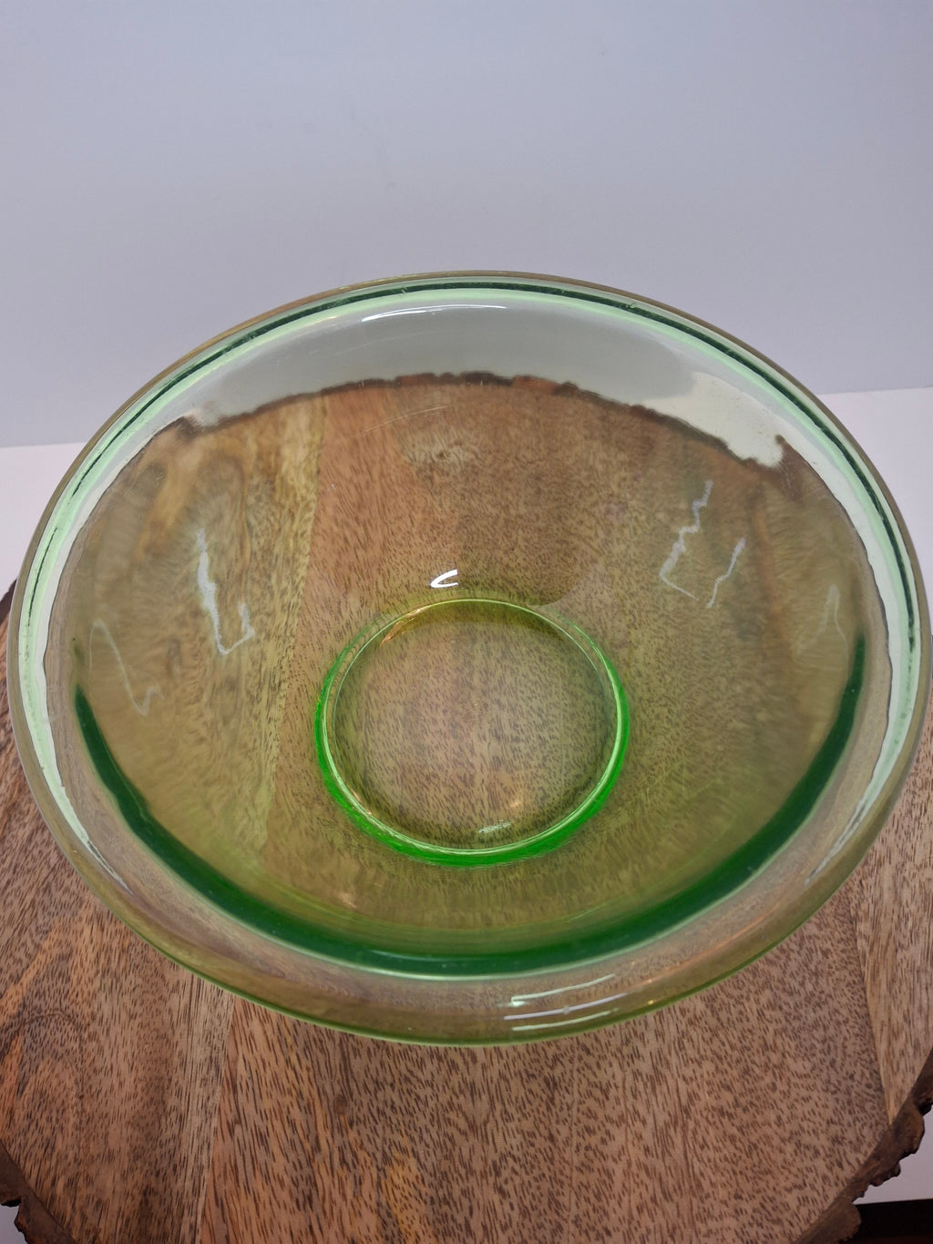 Vintage Hocking Glass Co HGCO Mark Green Uranium Vaseline Depression Mixing Bowl