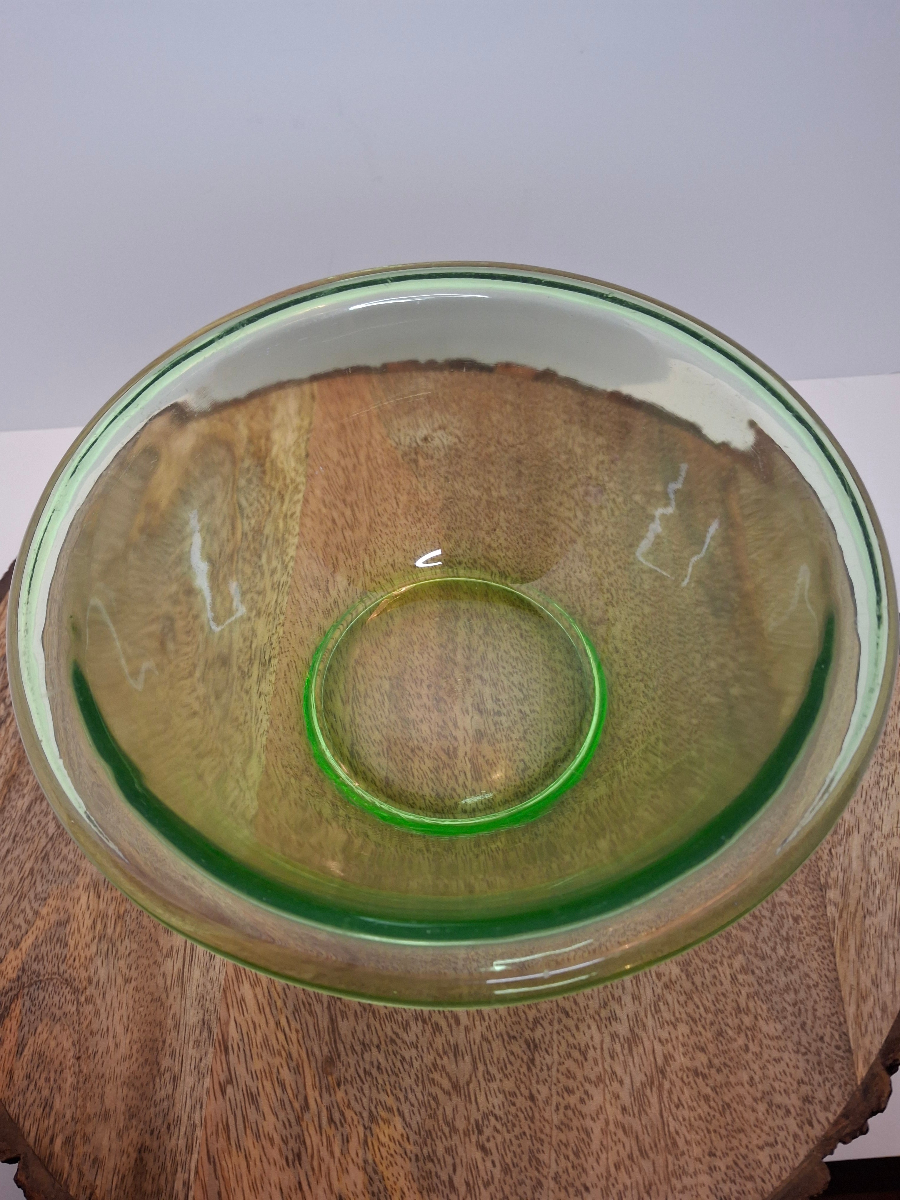 Vintage Hocking Glass Co HGCO Mark Green Uranium Vaseline Depression Mixing Bowl