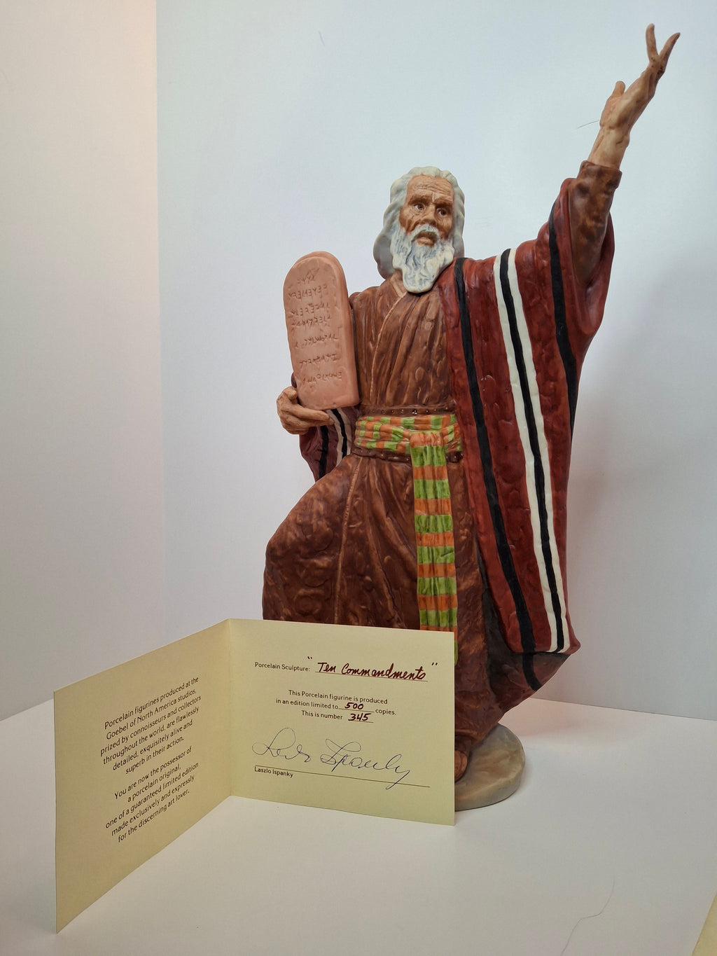 Vintage Laszlo Ispanky "Moses with the Ten Commandments" Limited Edition Porcelain Figurine #345/500 by Goebel, 1977 - Signed with Certificate