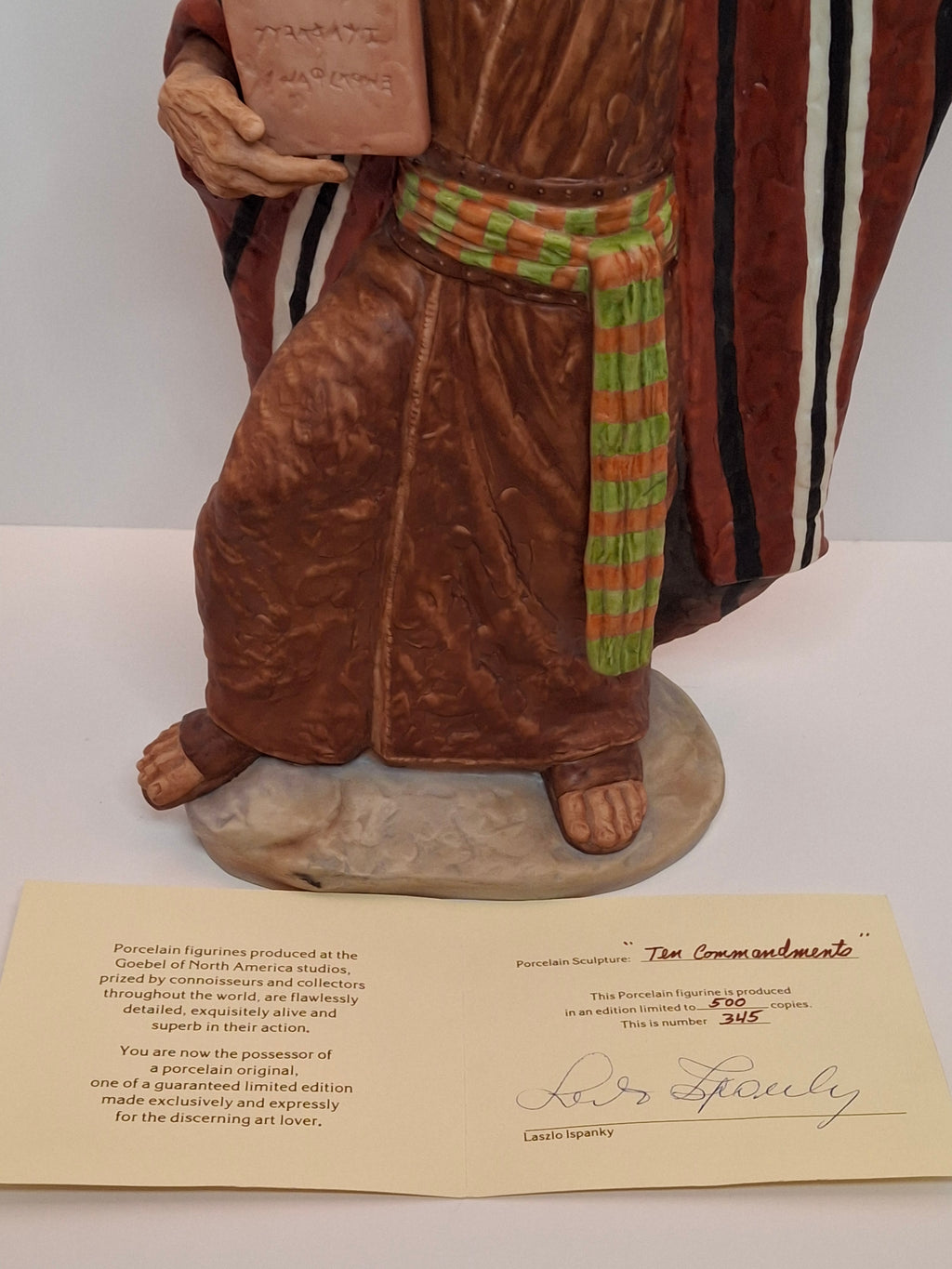 Vintage Laszlo Ispanky "Moses with the Ten Commandments" Limited Edition Porcelain Figurine #345/500 by Goebel, 1977 - Signed with Certificate
