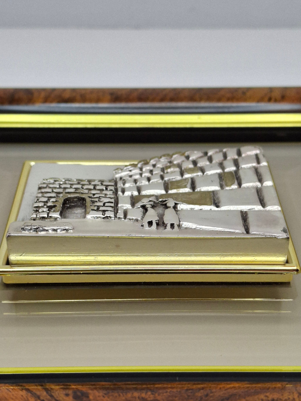 Vintage Israeli Artist SAAD Sterling Silver 925 Bas-Relief Plaque of the Western Wall (Kotel) in Jerusalem - Framed Judaica with Hebrew Artist Initials Authentication Certificate