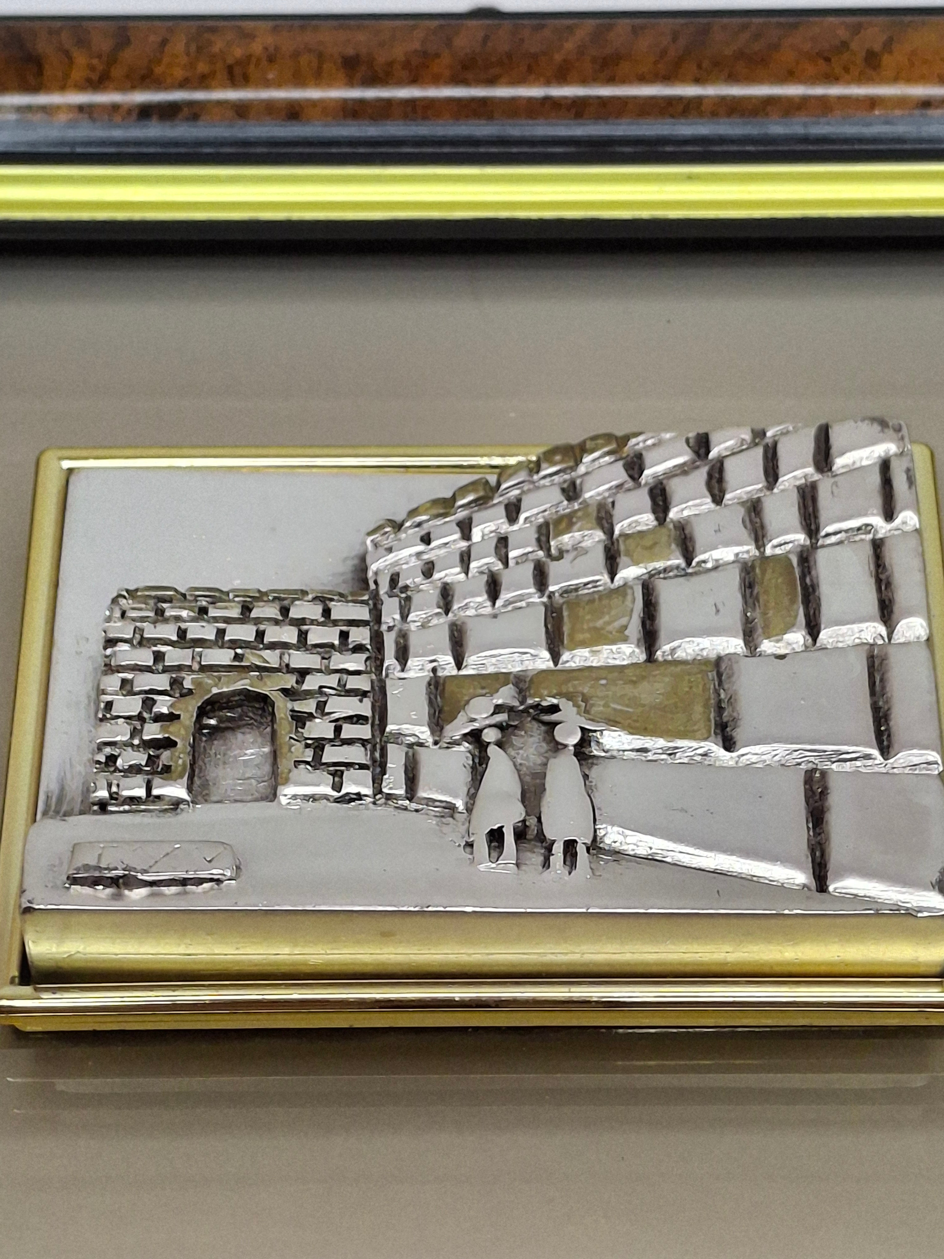 Vintage Israeli Artist SAAD Sterling Silver 925 Bas-Relief Plaque of the Western Wall (Kotel) in Jerusalem - Framed Judaica with Hebrew Artist Initials Authentication Certificate