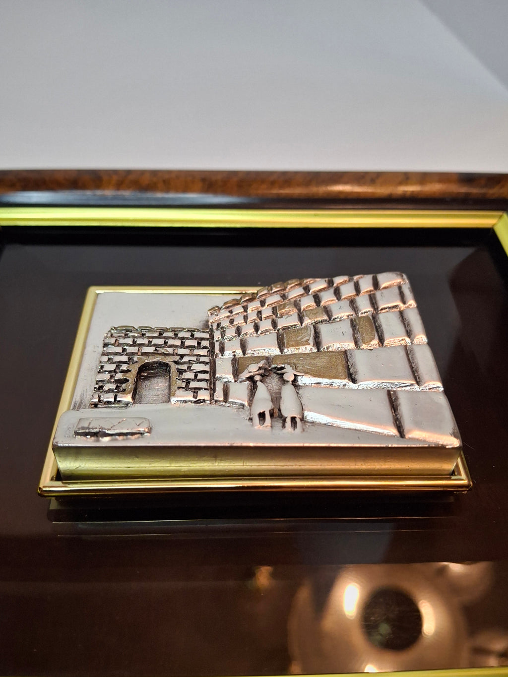 Vintage Israeli Artist SAAD Sterling Silver 925 Bas-Relief Plaque of the Western Wall (Kotel) in Jerusalem - Framed Judaica with Hebrew Artist Initials Authentication Certificate