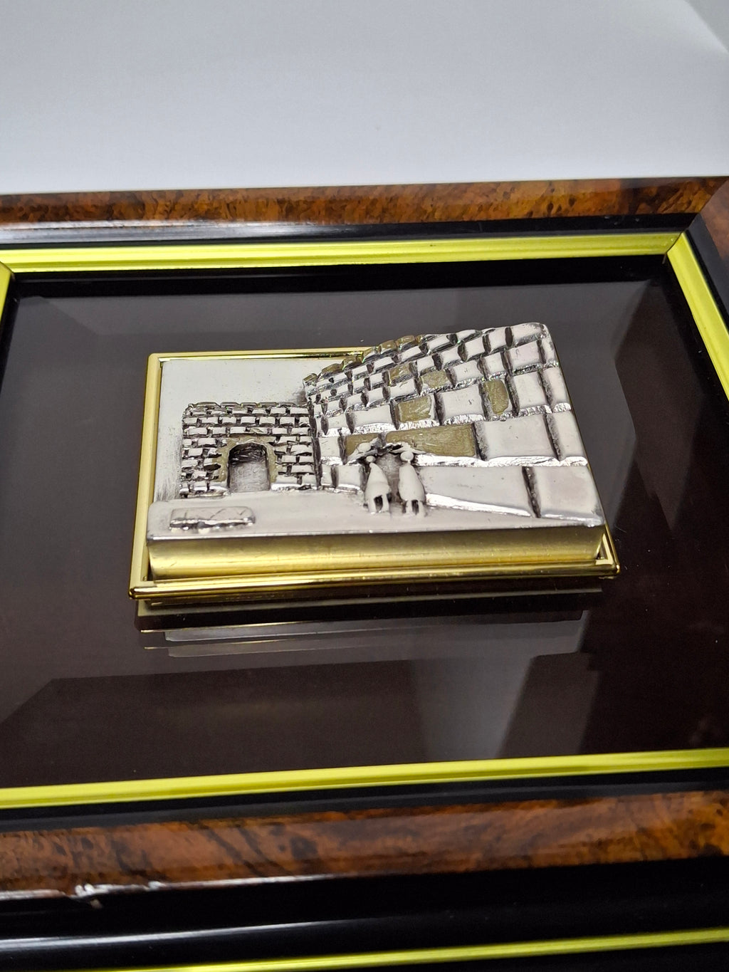 Vintage Israeli Artist SAAD Sterling Silver 925 Bas-Relief Plaque of the Western Wall (Kotel) in Jerusalem - Framed Judaica with Hebrew Artist Initials Authentication Certificate