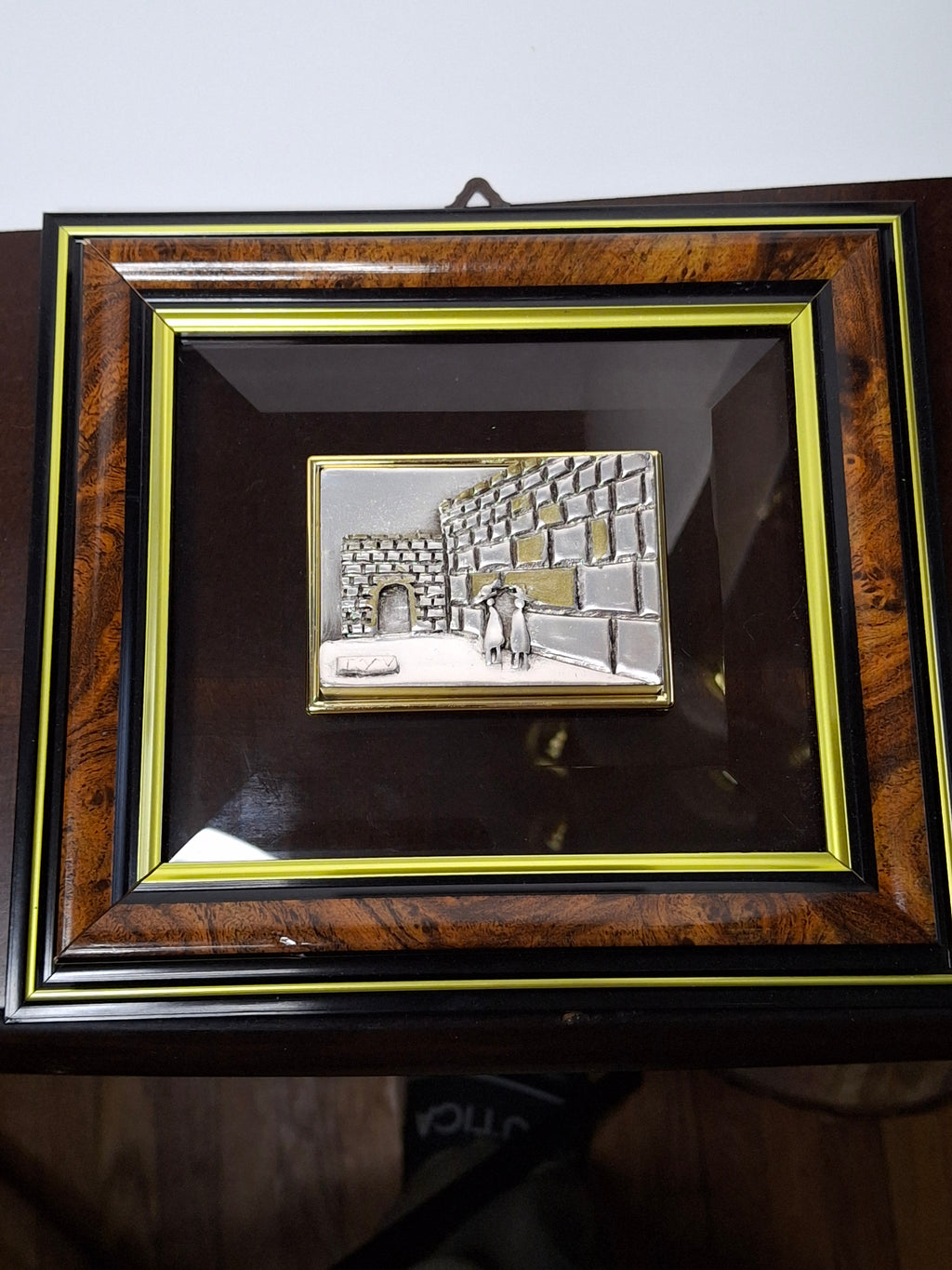 Vintage Israeli Artist SAAD Sterling Silver 925 Bas-Relief Plaque of the Western Wall (Kotel) in Jerusalem - Framed Judaica with Hebrew Artist Initials Authentication Certificate