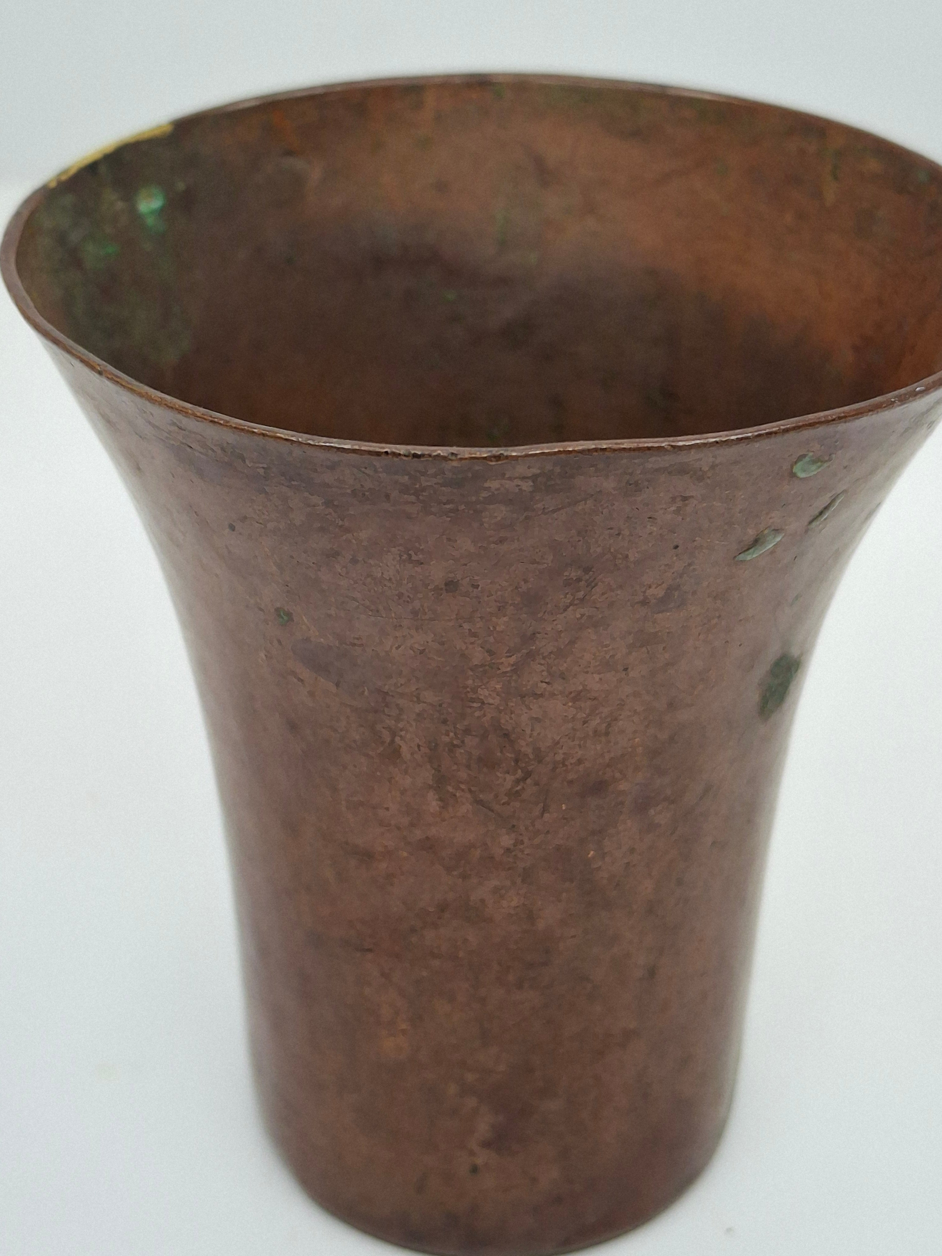 Antique Hand-Hammered Copper Kiddush Cup - Antique Judaica Ritual Wine Becher with Natural Patina, Possible Eastern European Origin, 3.5" Tall