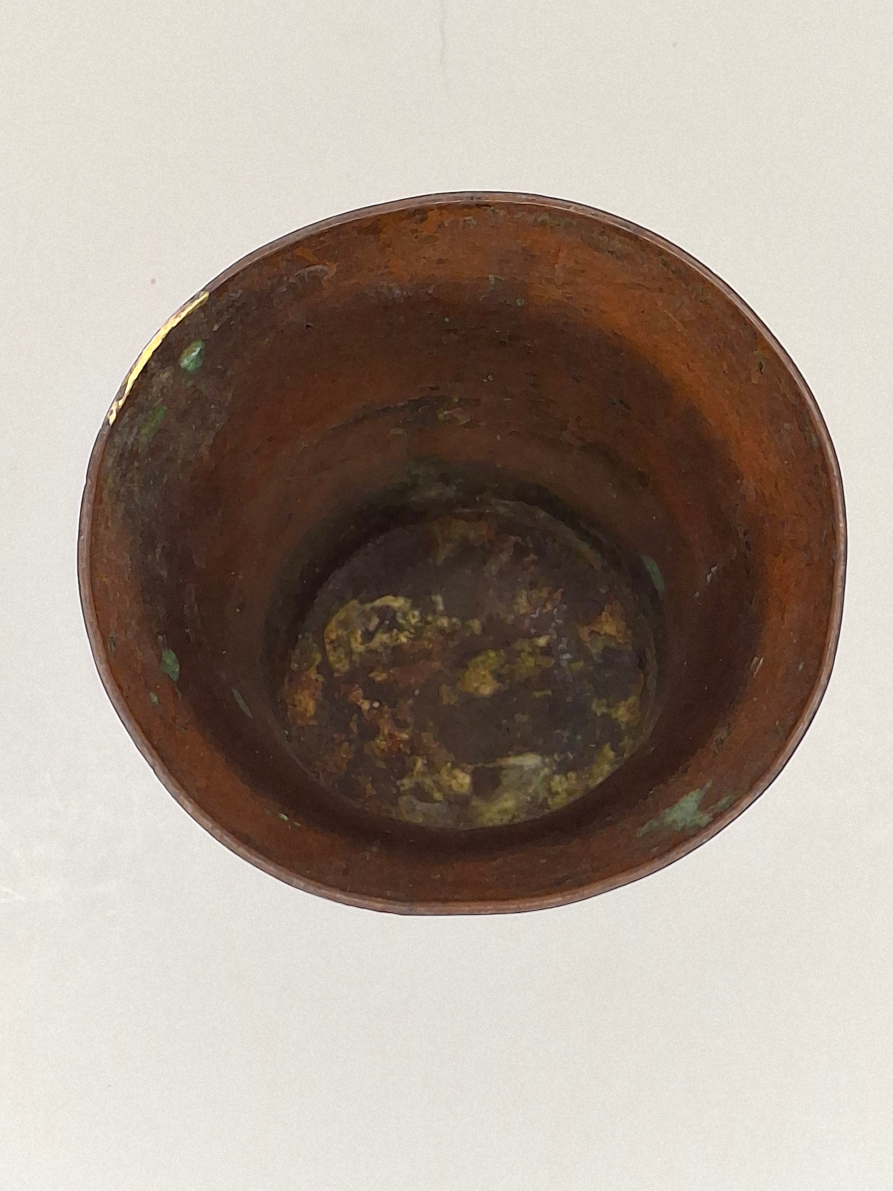 Antique Hand-Hammered Copper Kiddush Cup - Antique Judaica Ritual Wine Becher with Natural Patina, Possible Eastern European Origin, 3.5" Tall