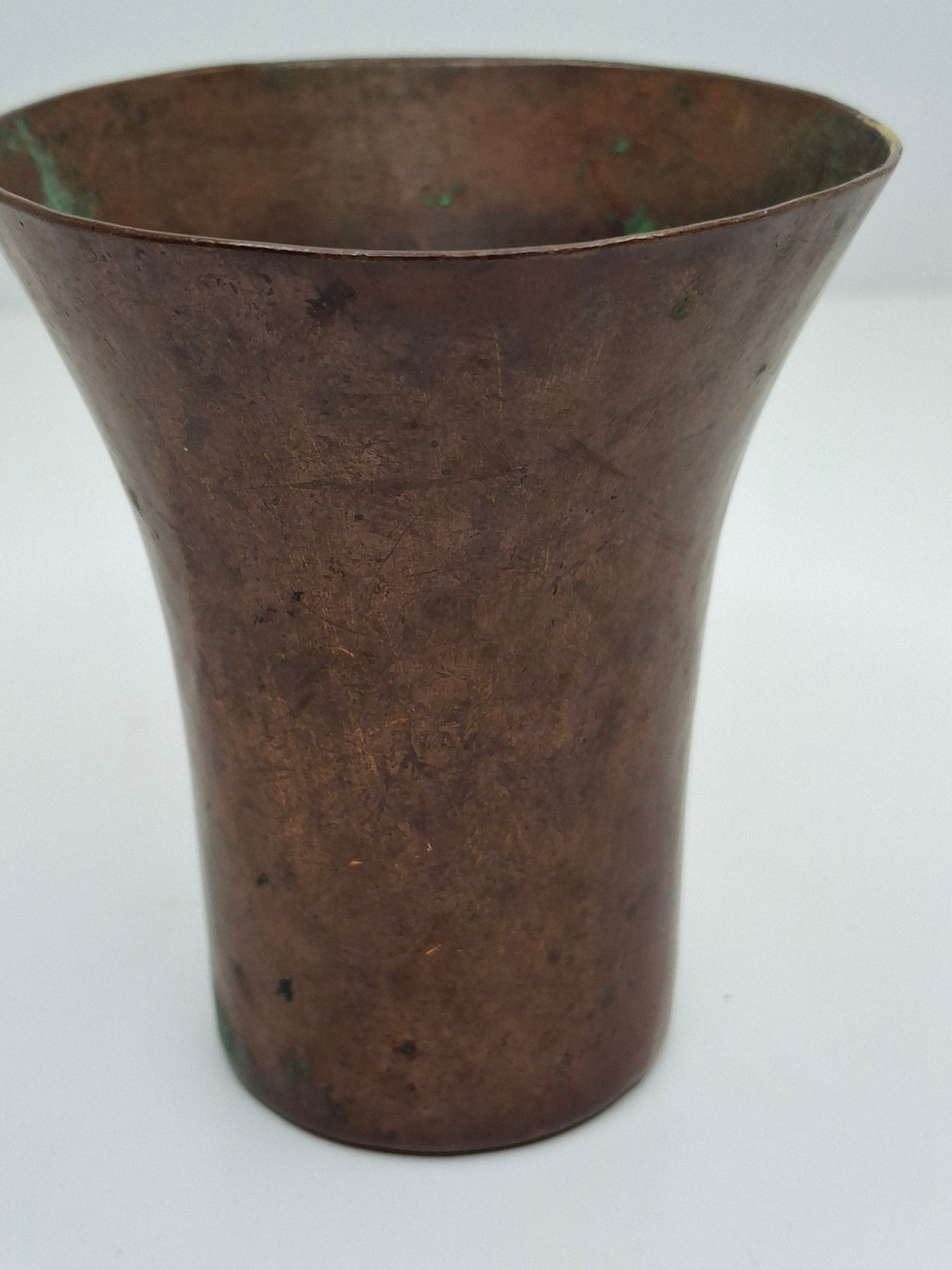 Antique Hand-Hammered Copper Kiddush Cup - Antique Judaica Ritual Wine Becher with Natural Patina, Possible Eastern European Origin, 3.5" Tall