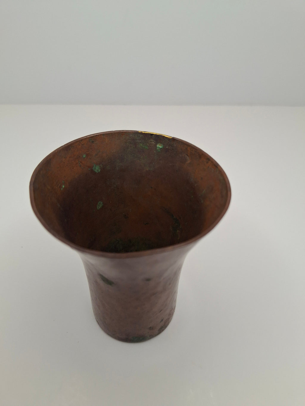 Antique Hand-Hammered Copper Kiddush Cup - Antique Judaica Ritual Wine Becher with Natural Patina, Possible Eastern European Origin, 3.5" Tall