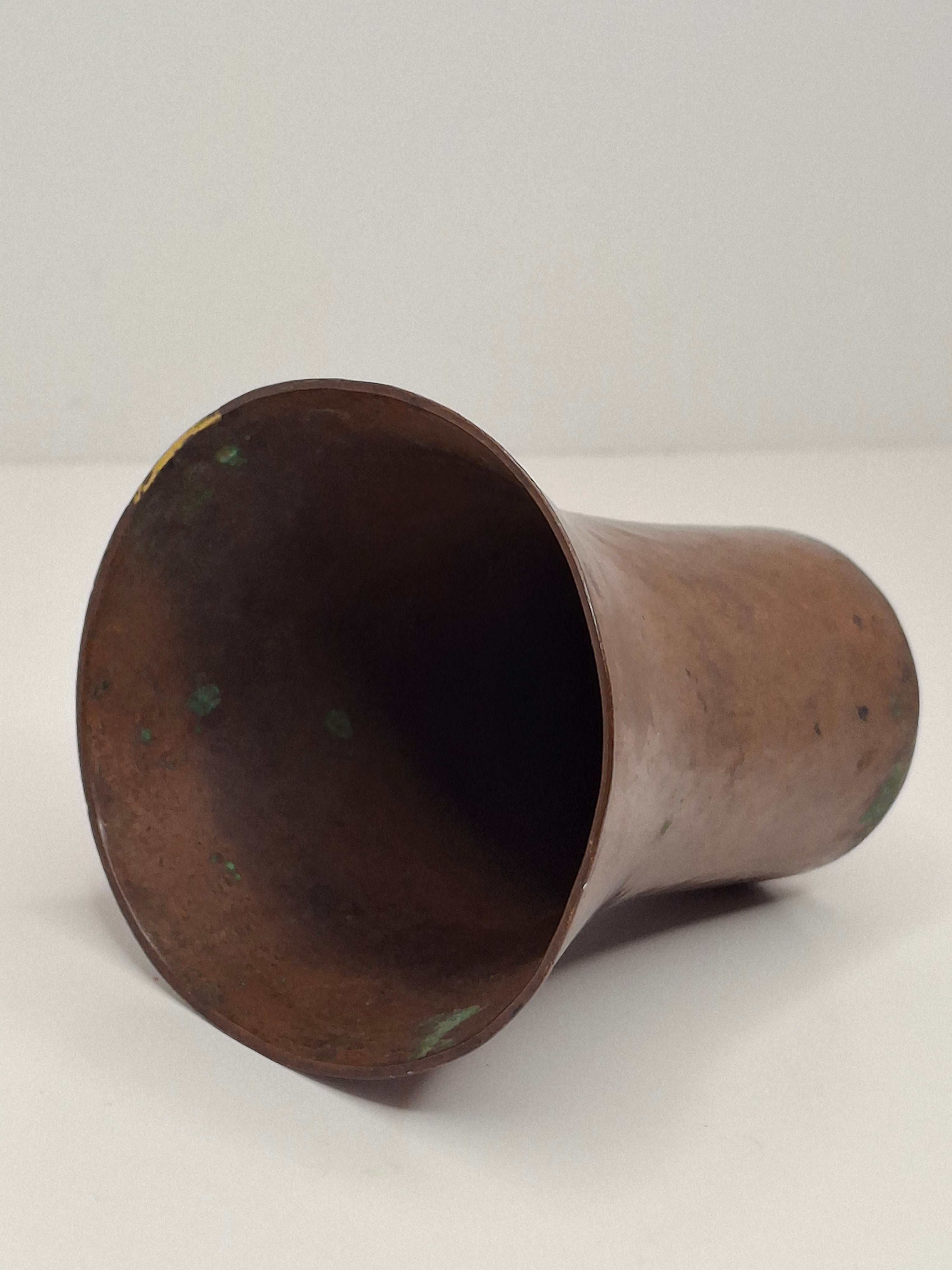 Antique Hand-Hammered Copper Kiddush Cup - Antique Judaica Ritual Wine Becher with Natural Patina, Possible Eastern European Origin, 3.5" Tall