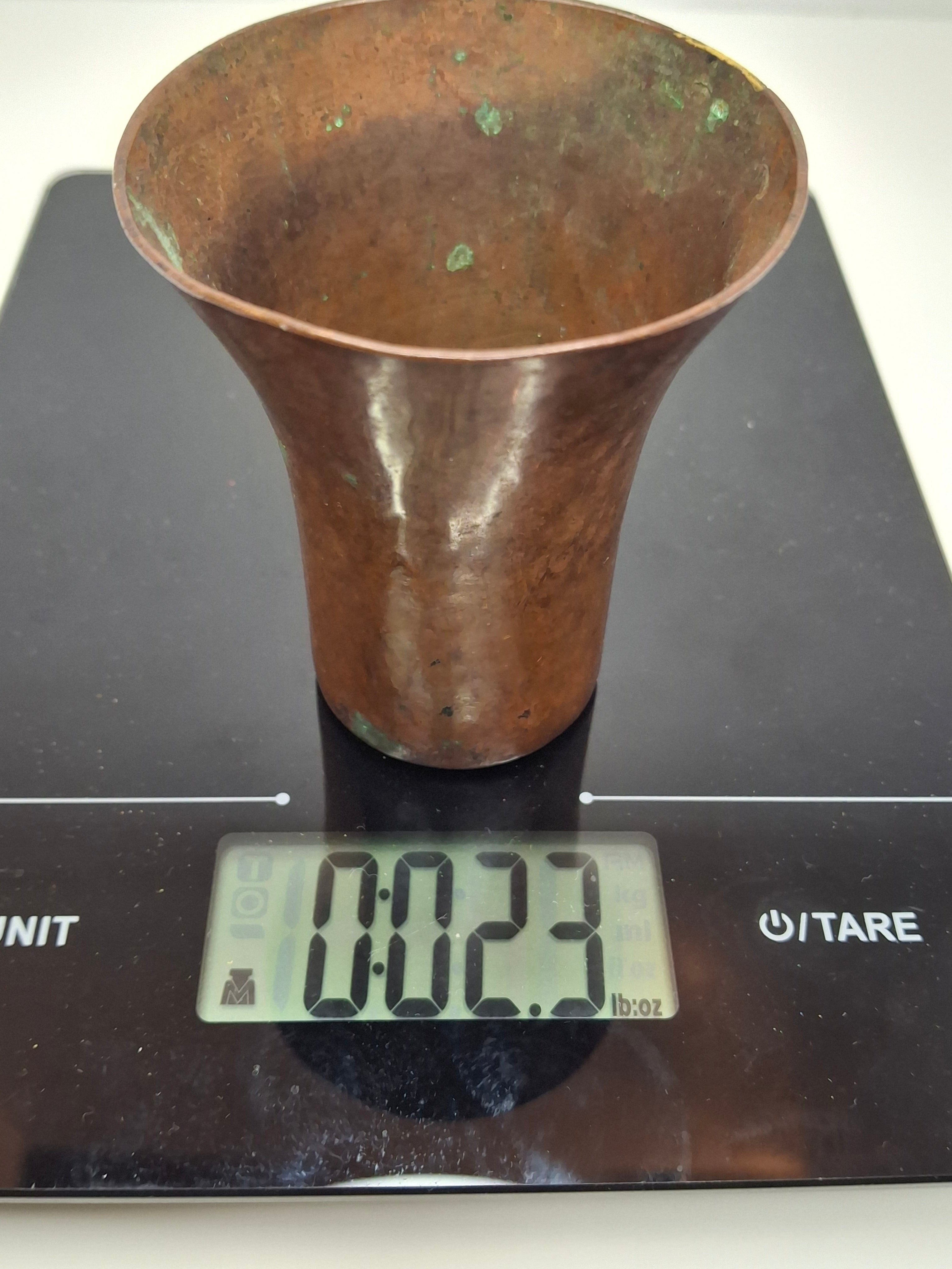 Antique Hand-Hammered Copper Kiddush Cup - Antique Judaica Ritual Wine Becher with Natural Patina, Possible Eastern European Origin, 3.5" Tall