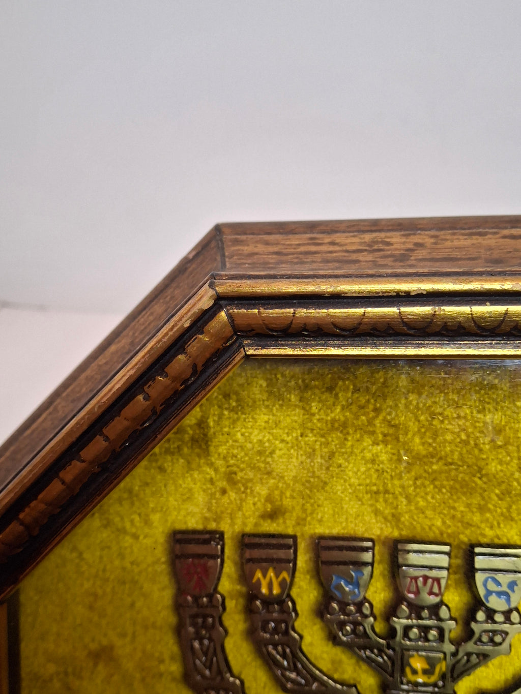 Vintage Israeli Judaica Shadow Box Menorah 12 Tribes of Israel Enamel Mid-Century 12x10