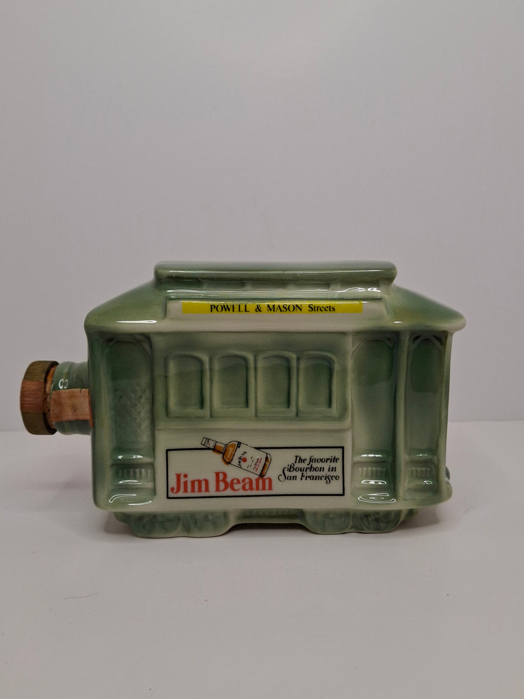 Vintage 1968 Jim Beam San Francisco Cable Car Trolley Decanter - Regal China Collectible Bourbon Whiskey Bottle, Empty with Original Tax Stamp
