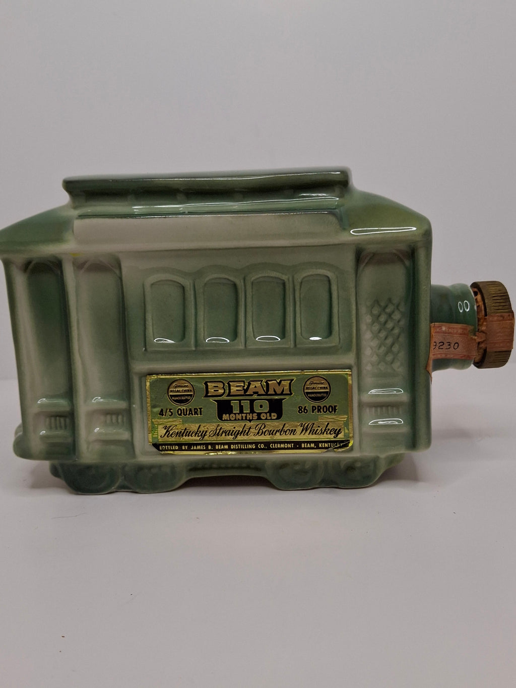 Vintage 1968 Jim Beam San Francisco Cable Car Trolley Decanter - Regal China Collectible Bourbon Whiskey Bottle, Empty with Original Tax Stamp