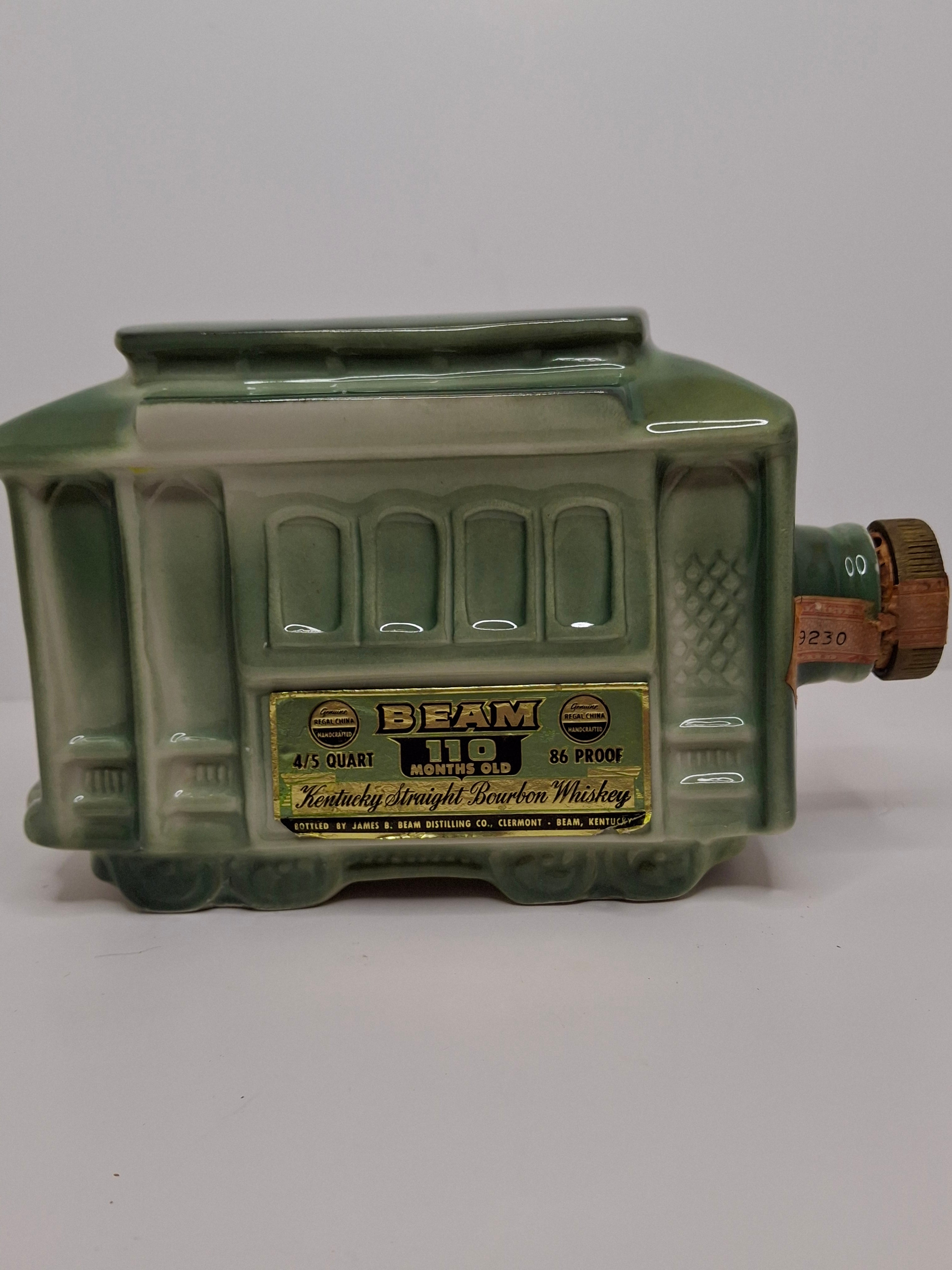 Vintage 1968 Jim Beam San Francisco Cable Car Trolley Decanter - Regal China Collectible Bourbon Whiskey Bottle, Empty with Original Tax Stamp