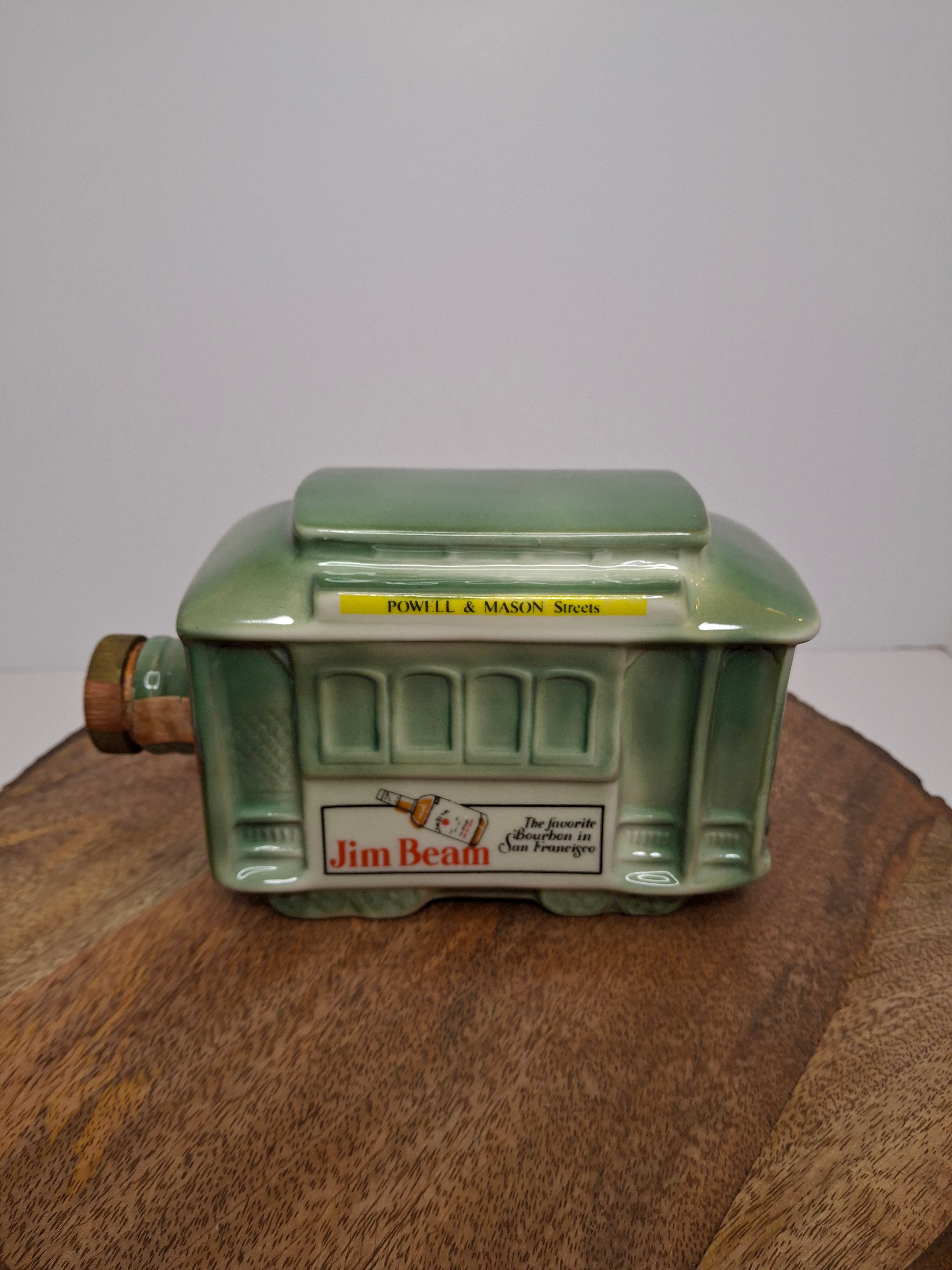 Vintage 1968 Jim Beam San Francisco Cable Car Trolley Decanter - Regal China Collectible Bourbon Whiskey Bottle, Empty with Original Tax Stamp