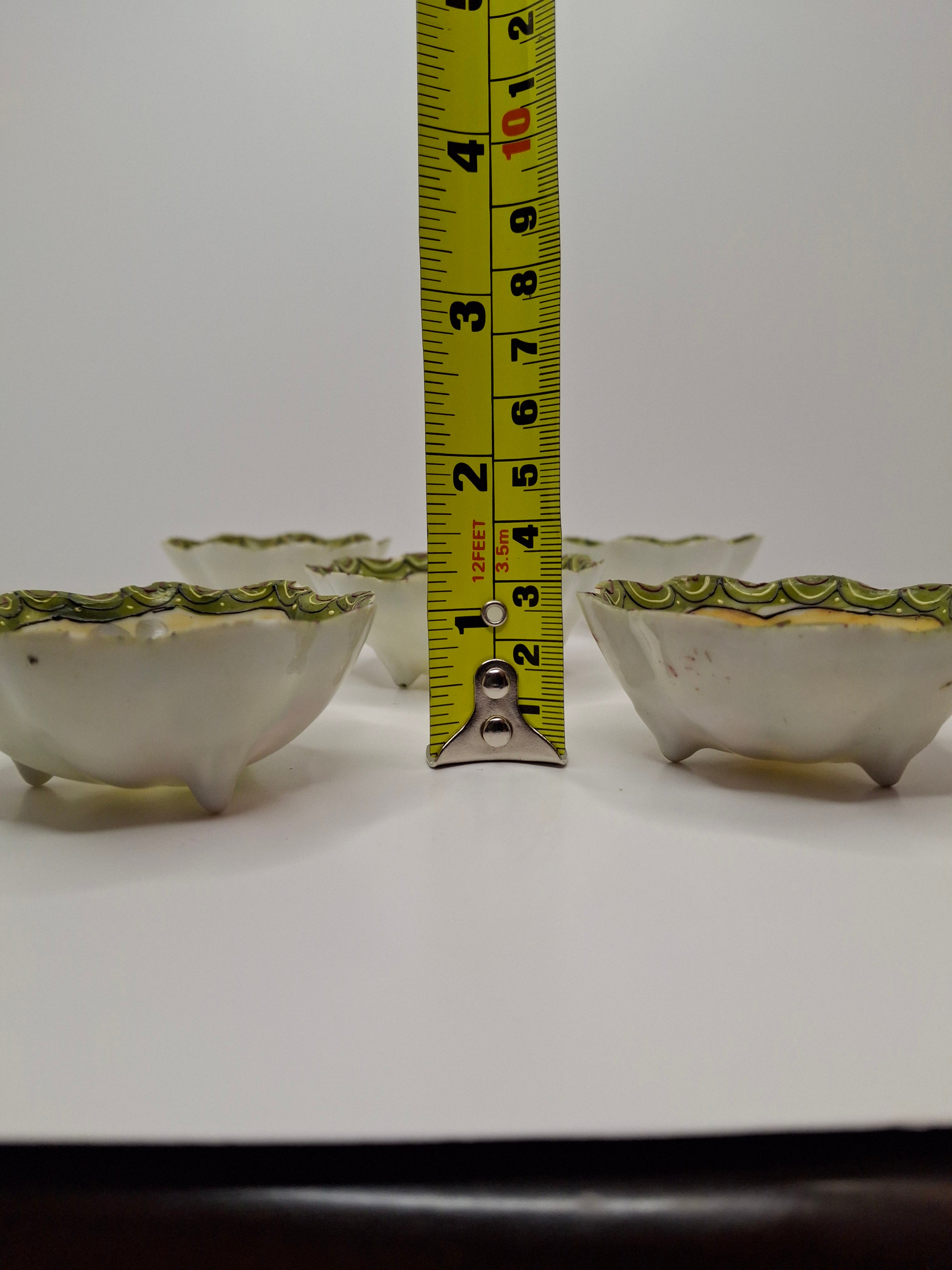 Antique Porcelain Hand-Painted Nippon Scalloped Footed Bowls (5) Floral Decor