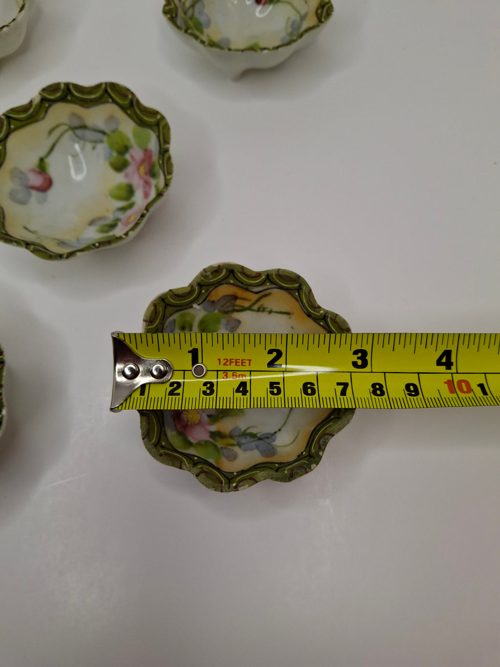 Antique Porcelain Hand-Painted Nippon Scalloped Footed Bowls (5) Floral Decor