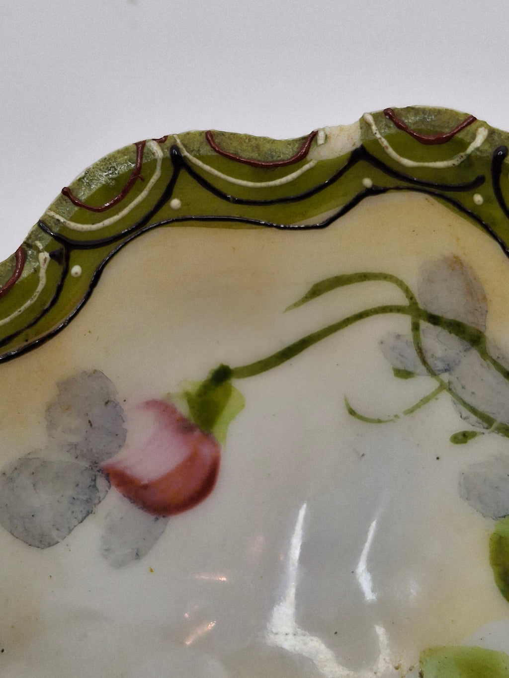 Antique Porcelain Hand-Painted Nippon Scalloped Footed Bowls (5) Floral Decor