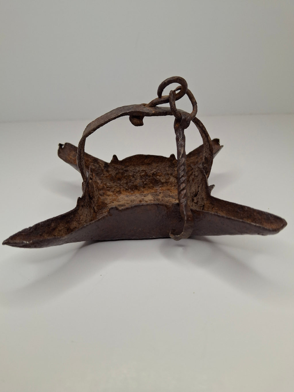 Antique 18th C Wrought Iron Four-Wick Hanging Fat Lamp - Primitive Lighting