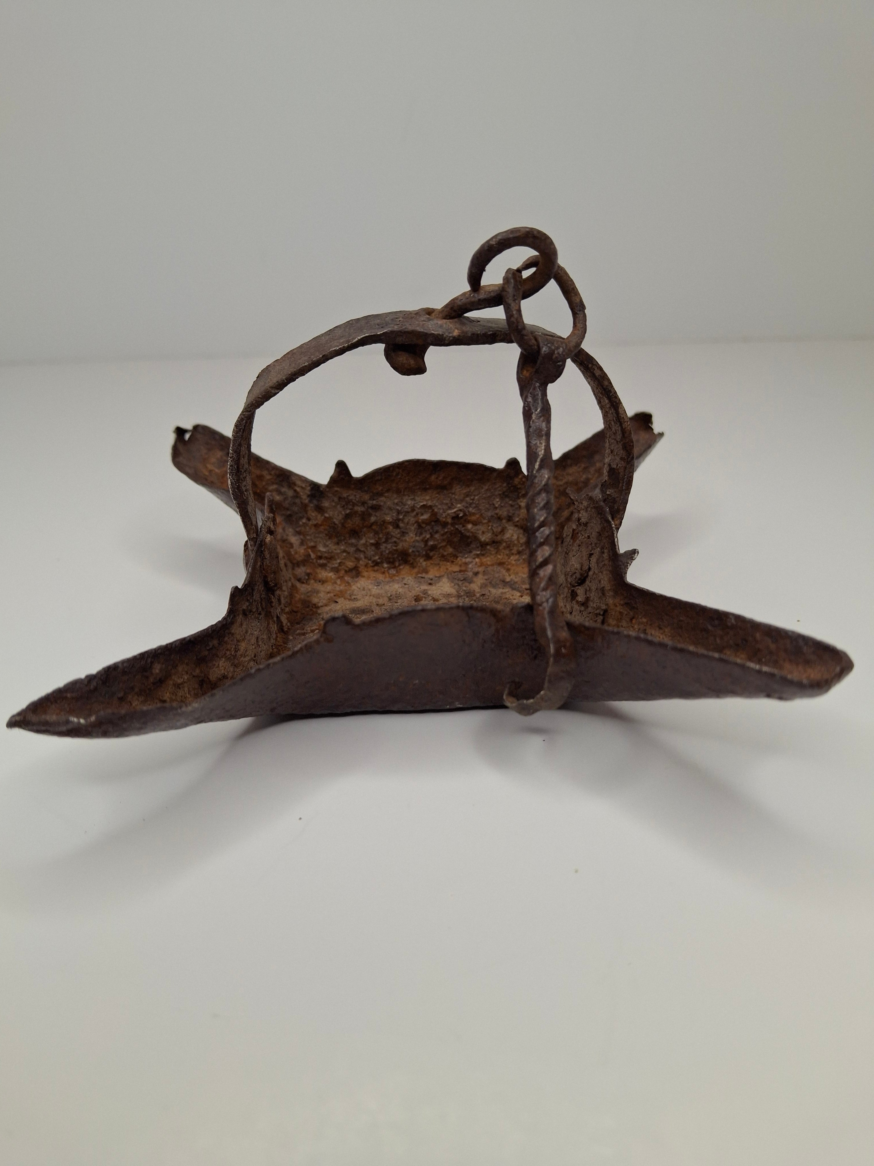 Antique 18th C Wrought Iron Four-Wick Hanging Fat Lamp - Primitive Lighting