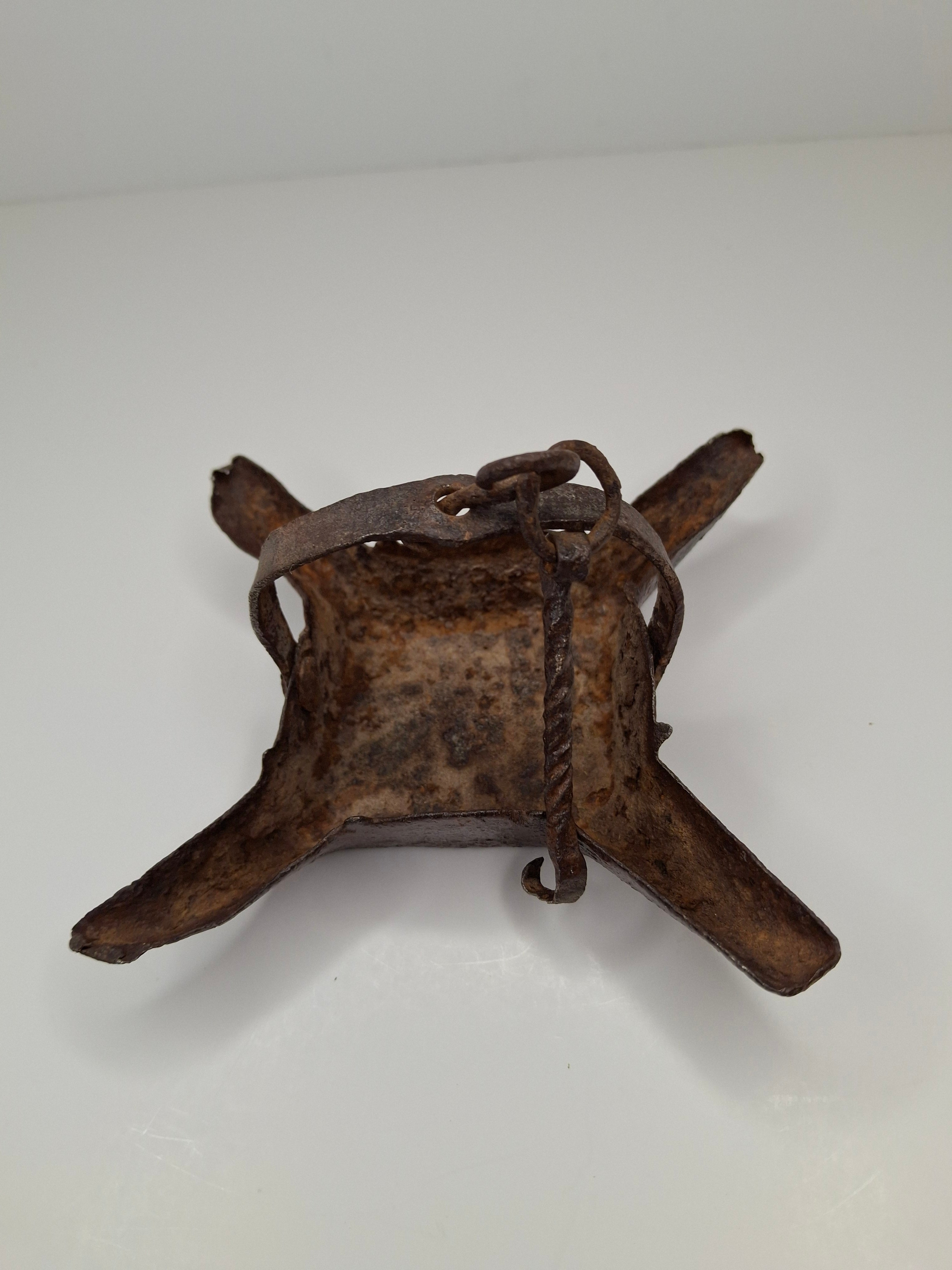 Antique 18th C Wrought Iron Four-Wick Hanging Fat Lamp - Primitive Lighting