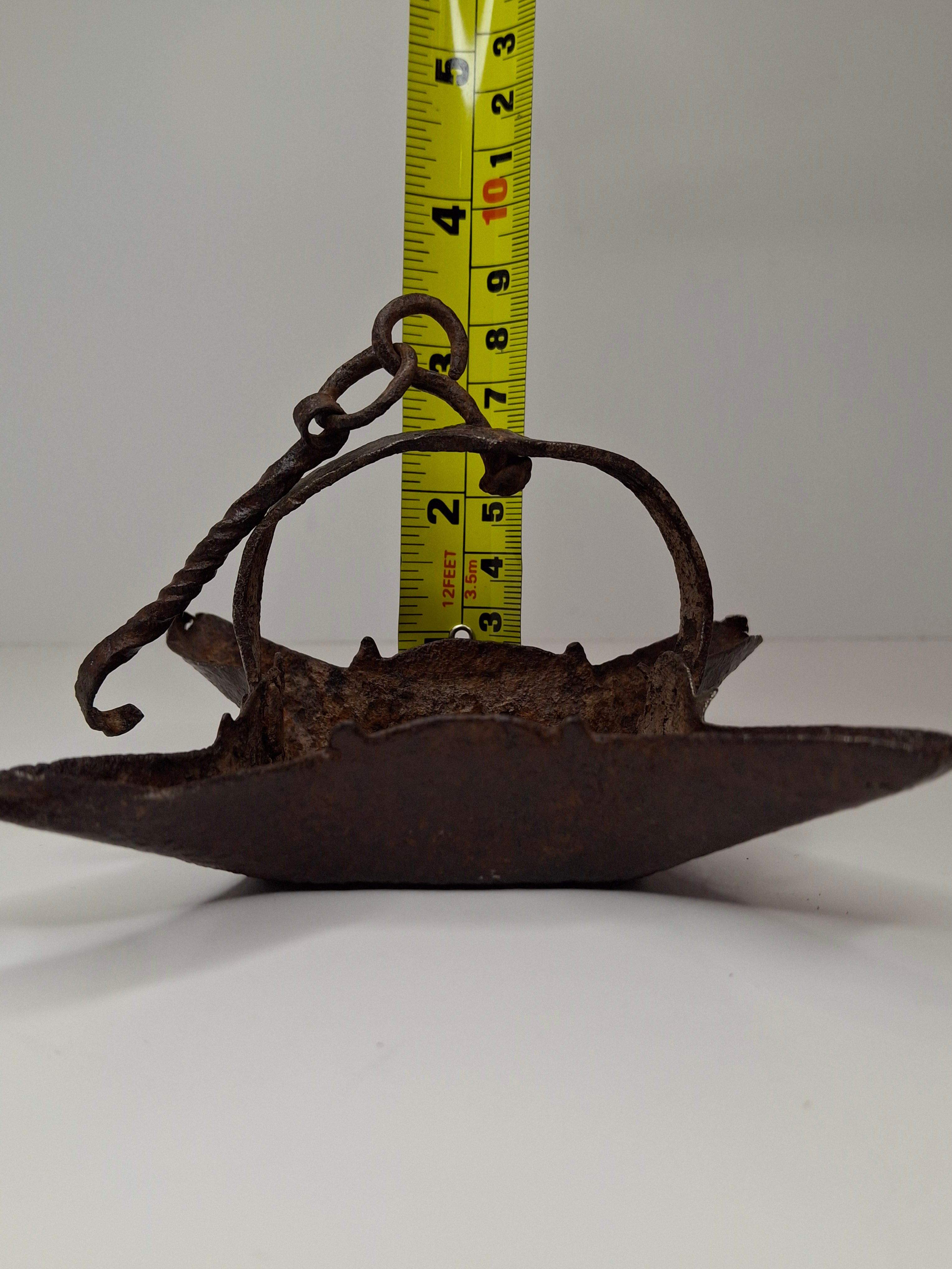 Antique 18th C Wrought Iron Four-Wick Hanging Fat Lamp - Primitive Lighting