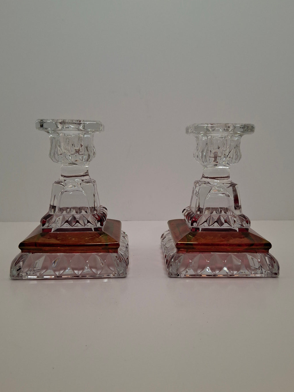 Vintage Westmoreland Glass Ruby Flash Wedding Bride's Box Set Compote Candlesticks