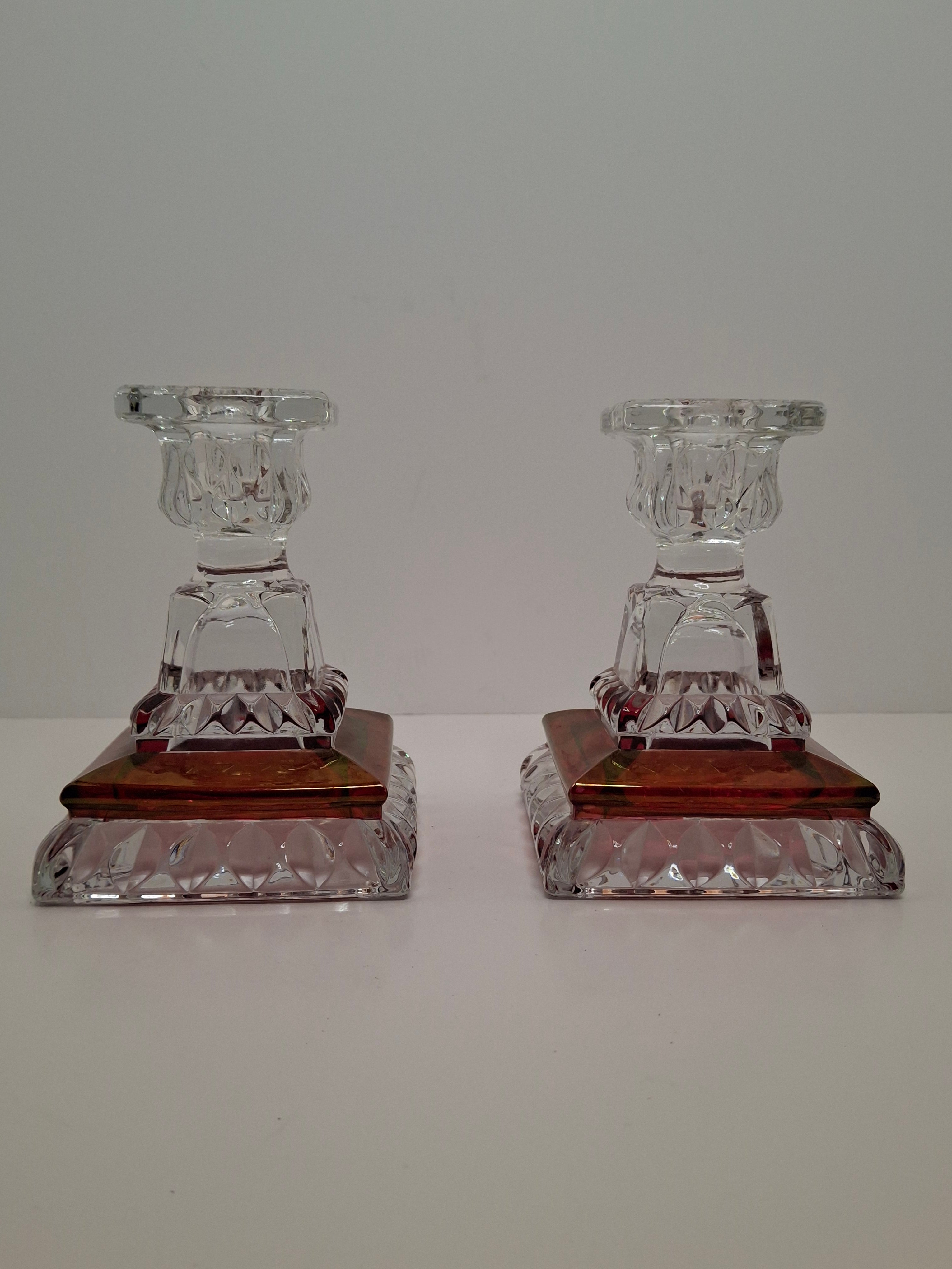 Vintage Westmoreland Glass Ruby Flash Wedding Bride's Box Set Compote Candlesticks