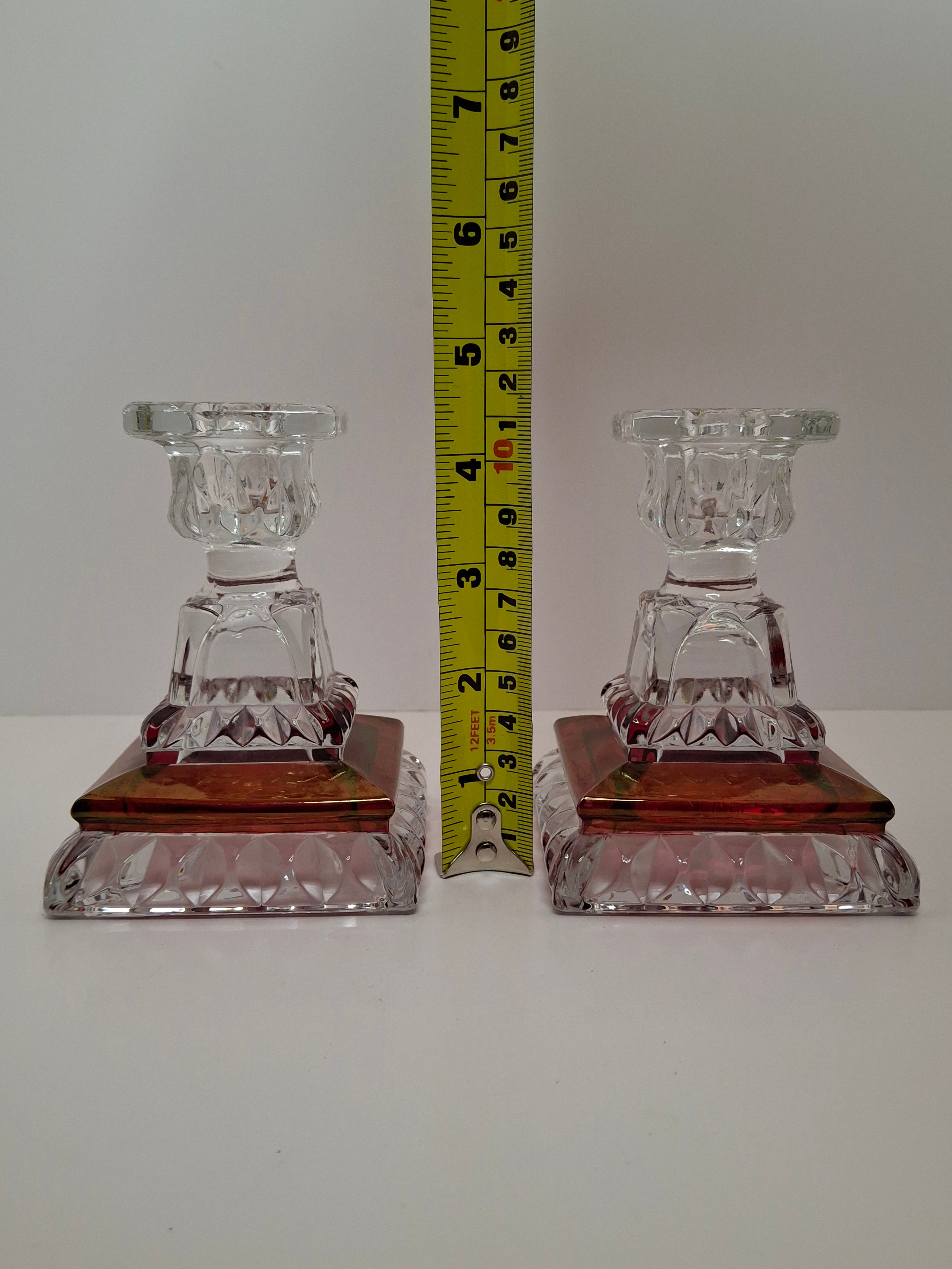 Vintage Westmoreland Glass Ruby Flash Wedding Bride's Box Set Compote Candlesticks