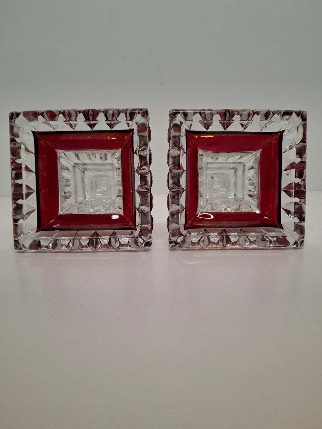 Vintage Westmoreland Glass Ruby Flash Wedding Bride's Box Set Compote Candlesticks