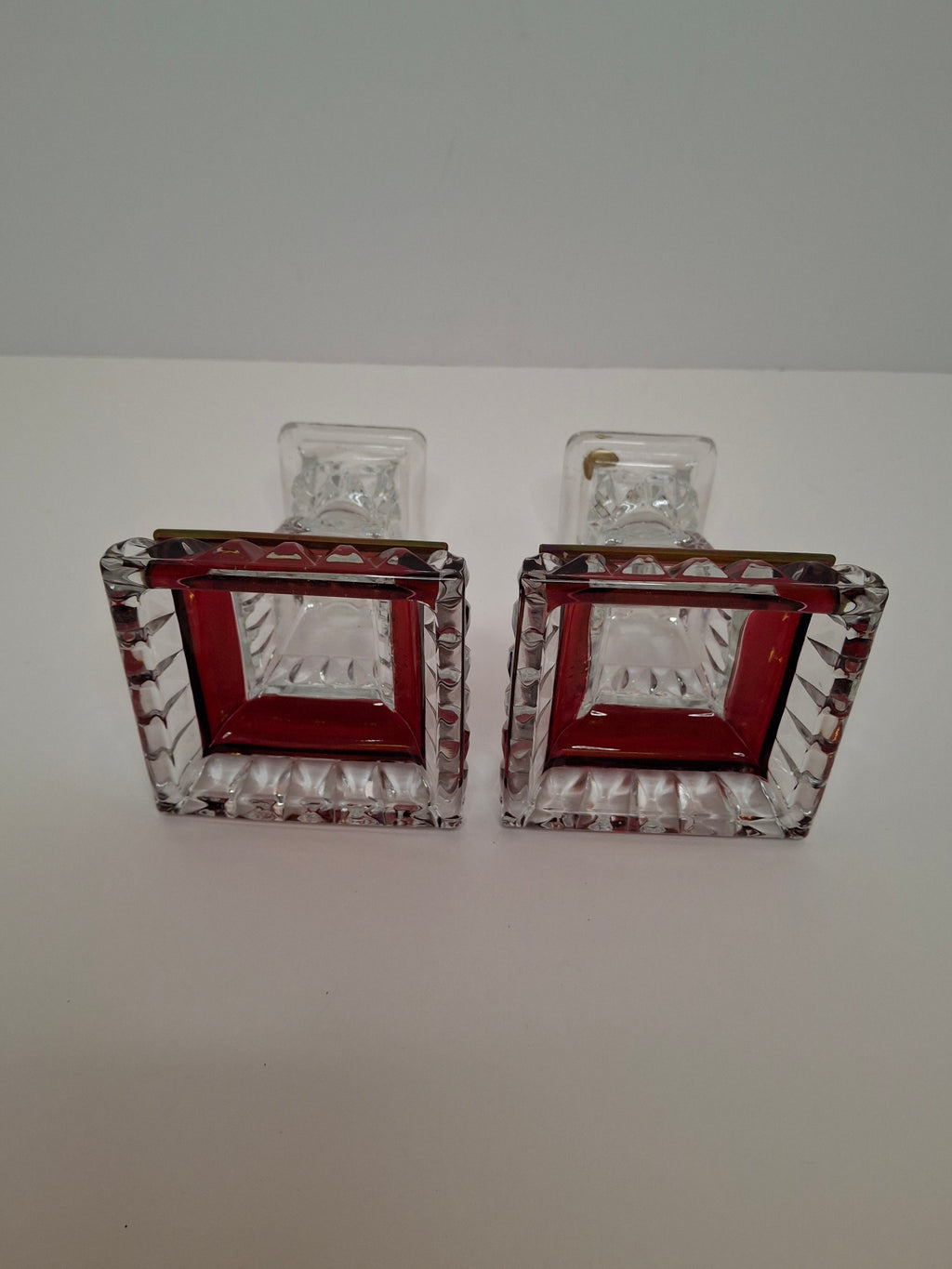 Vintage Westmoreland Glass Ruby Flash Wedding Bride's Box Set Compote Candlesticks