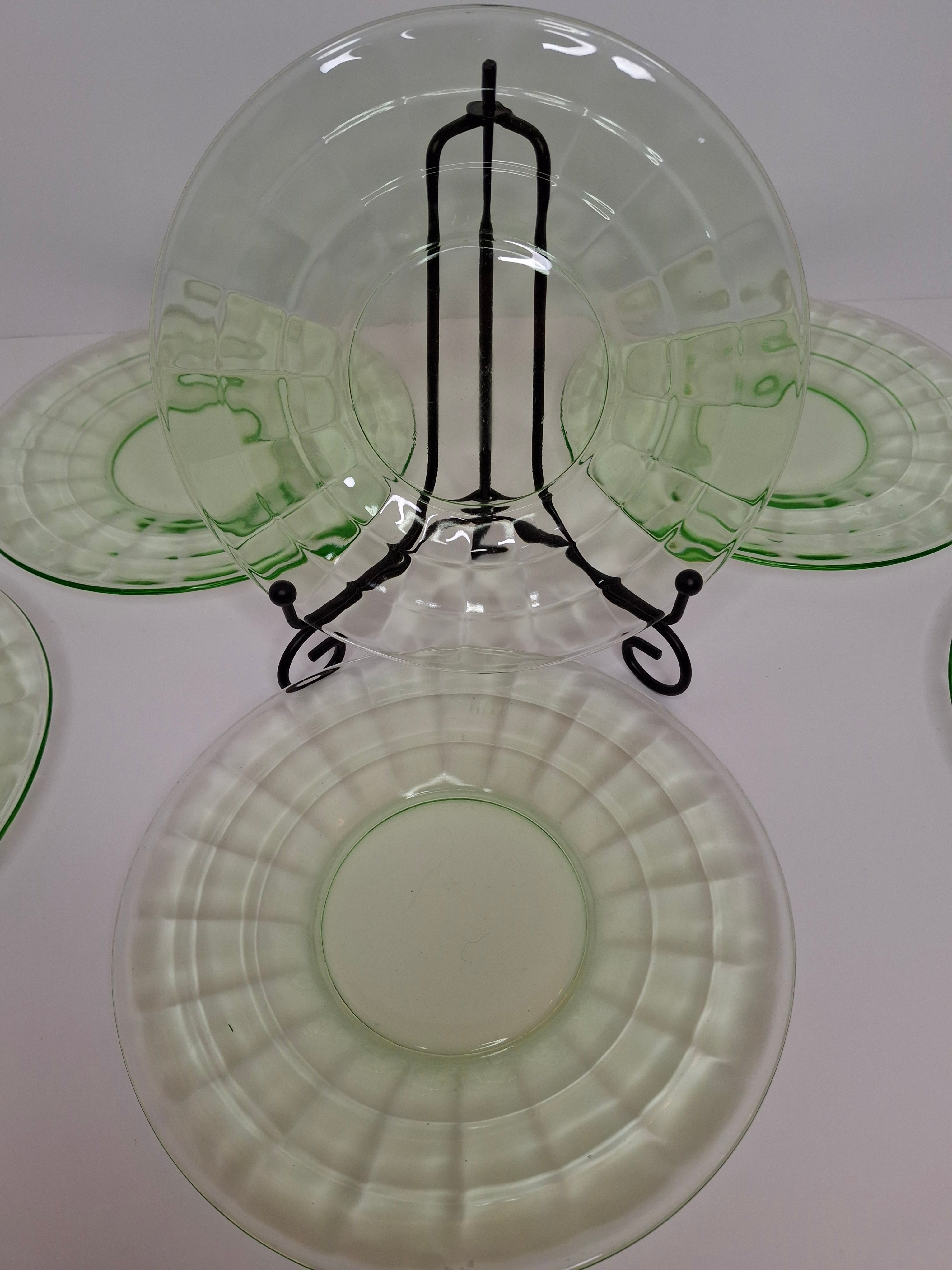 Set of 6 Anchor Hocking Block Optic Green Uranium Depression Glass Dinner Plates