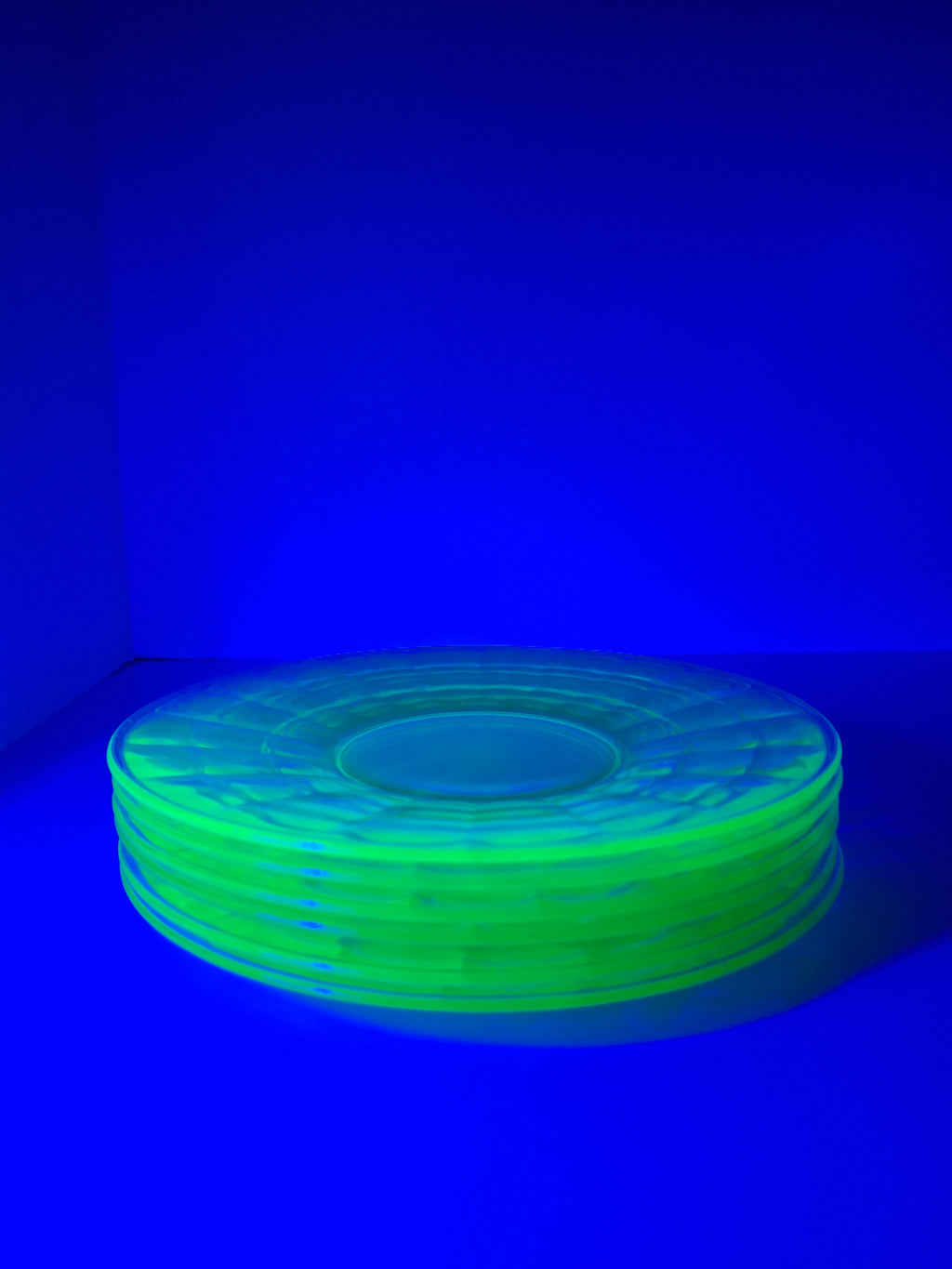 Set of 6 Anchor Hocking Block Optic Green Uranium Depression Glass Dinner Plates