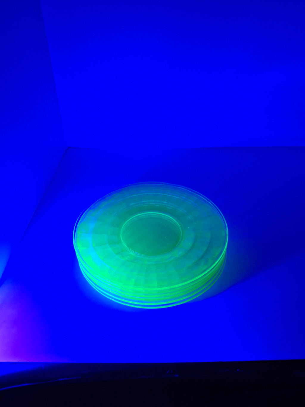 Set of 6 Anchor Hocking Block Optic Green Uranium Depression Glass Dinner Plates
