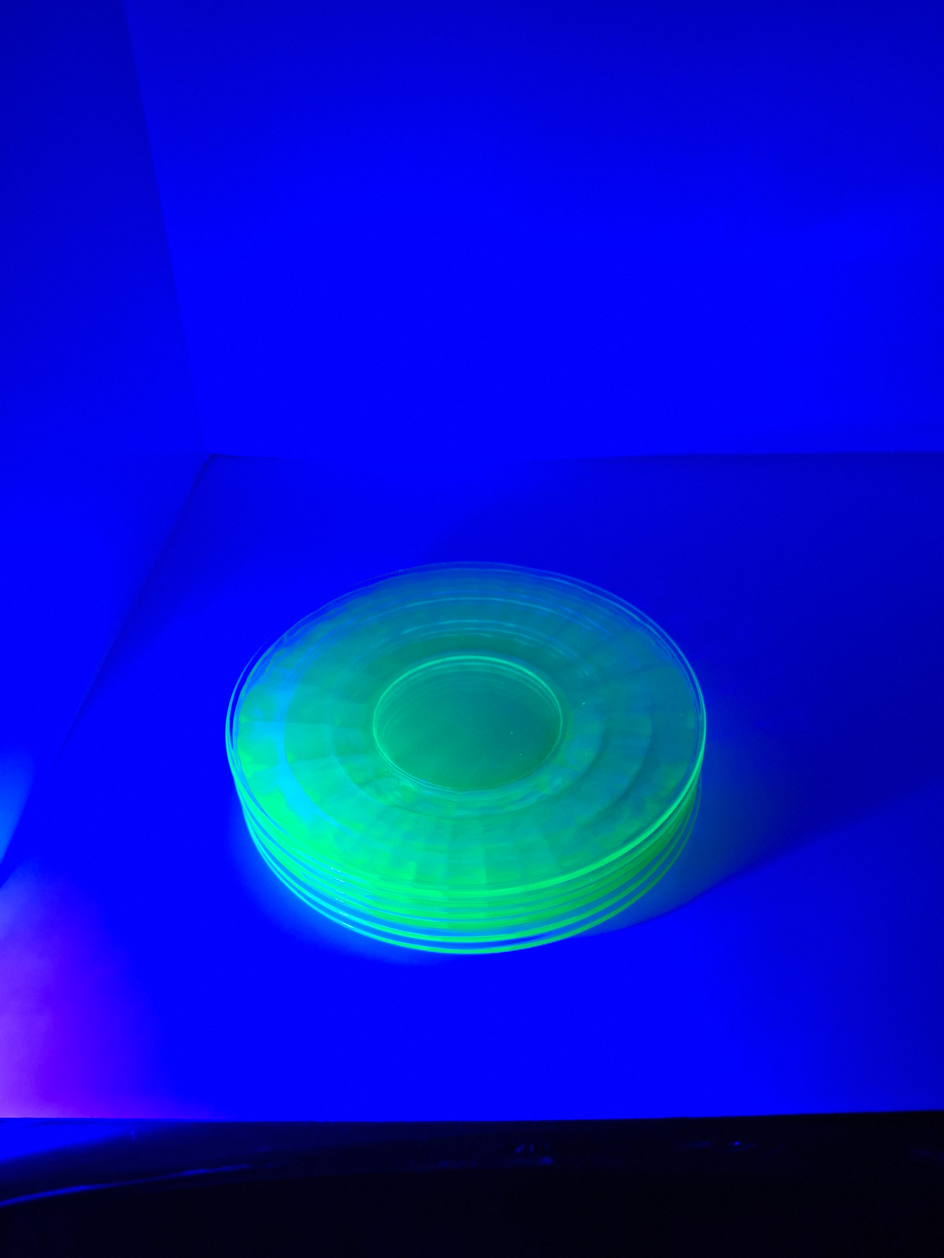 Set of 6 Anchor Hocking Block Optic Green Uranium Depression Glass Dinner Plates