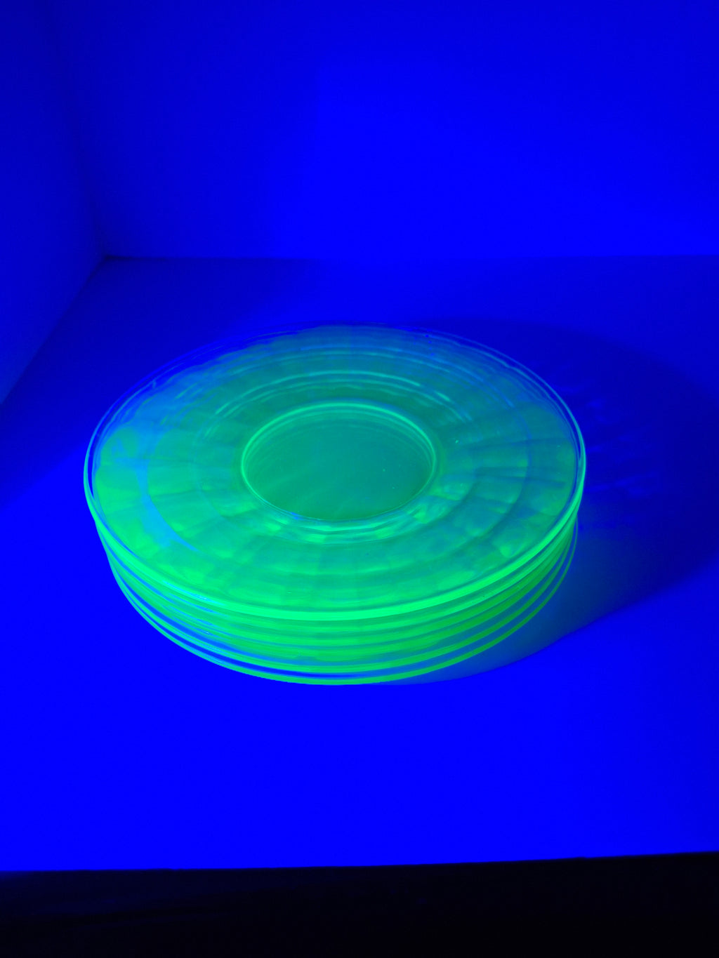 Set of 6 Anchor Hocking Block Optic Green Uranium Depression Glass Dinner Plates