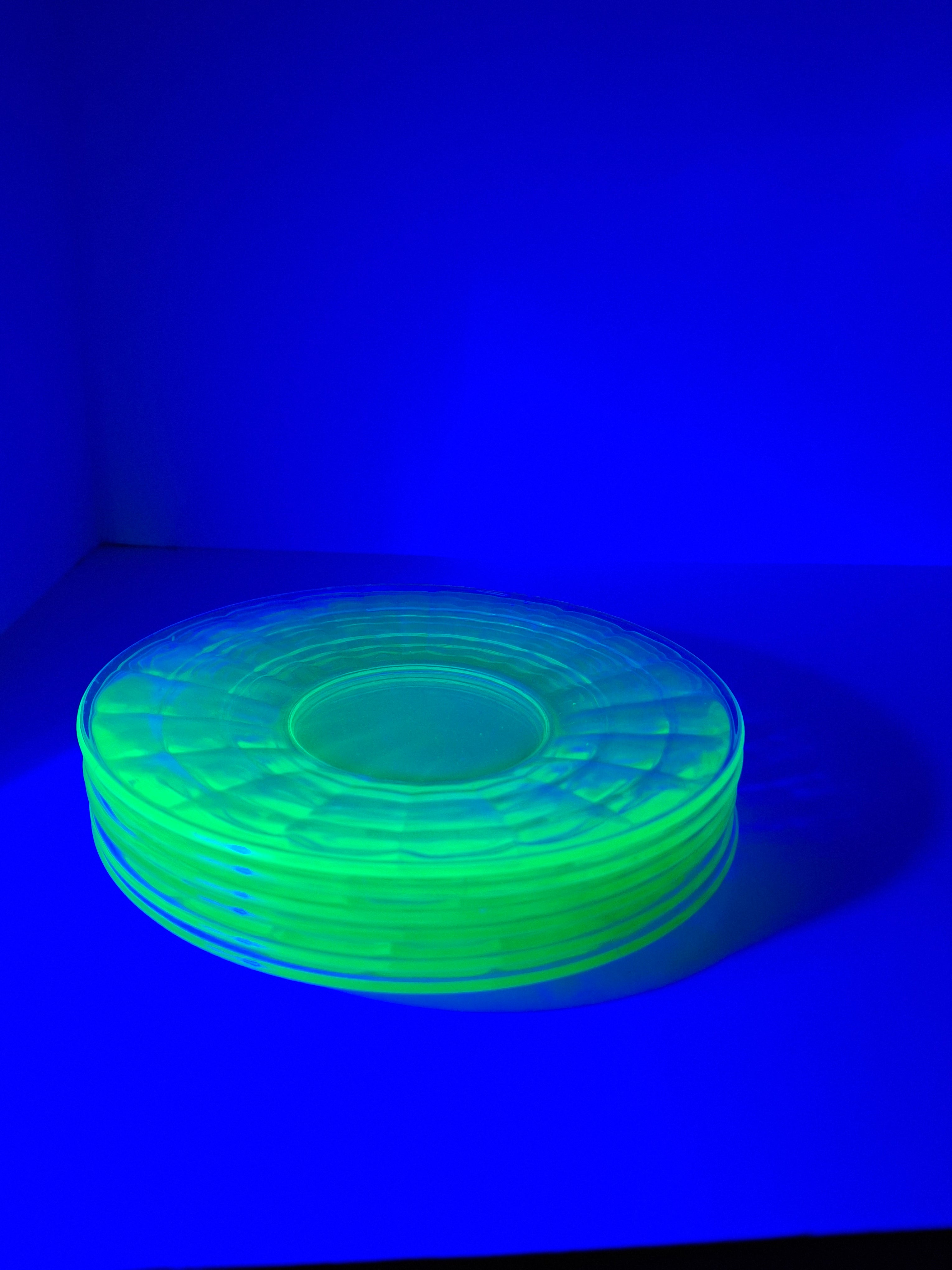 Set of 6 Anchor Hocking Block Optic Green Uranium Depression Glass Dinner Plates