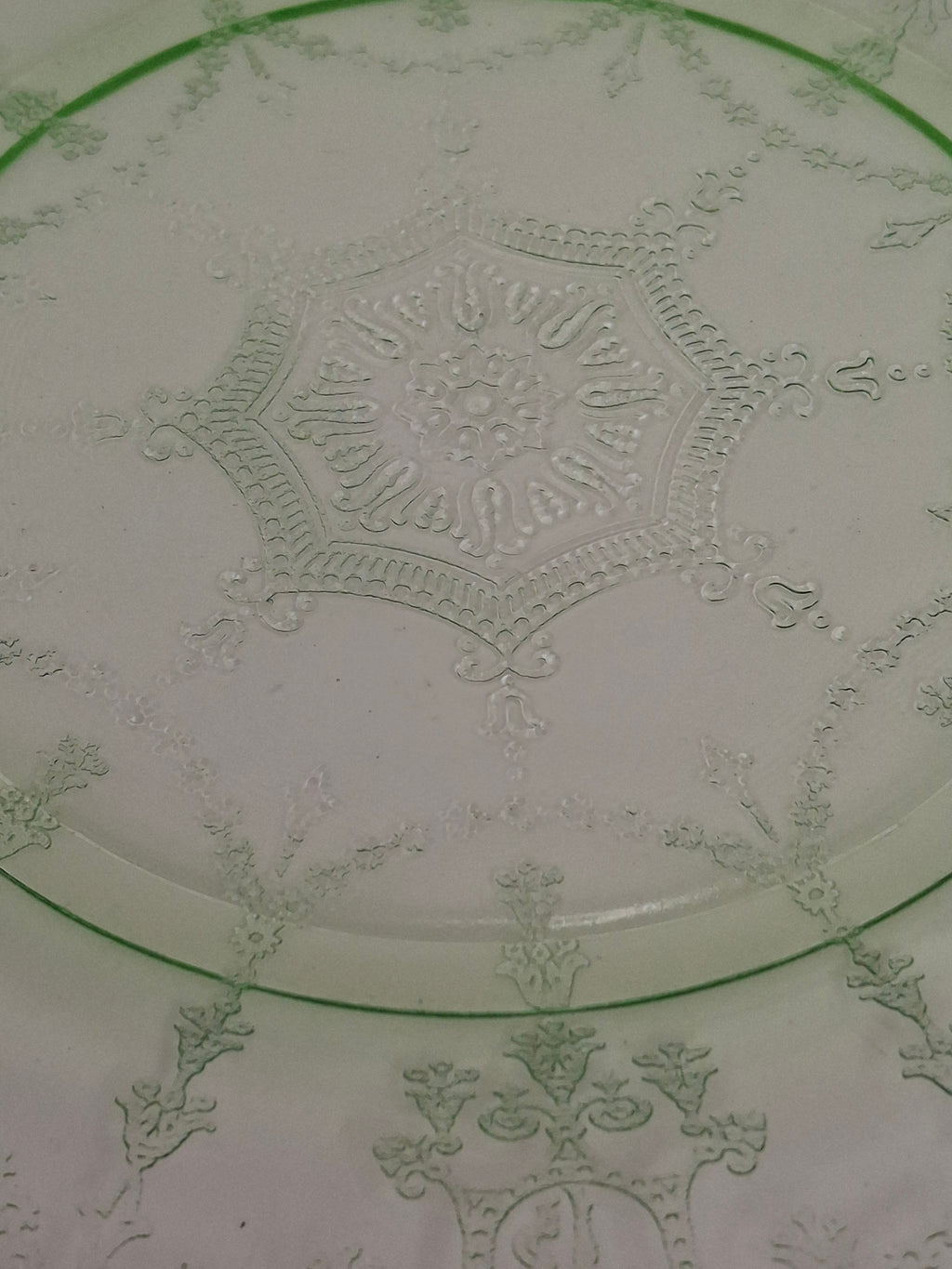 Anchor Hocking Cameo Ballerina Green Uranium Depression Glass Plates Set