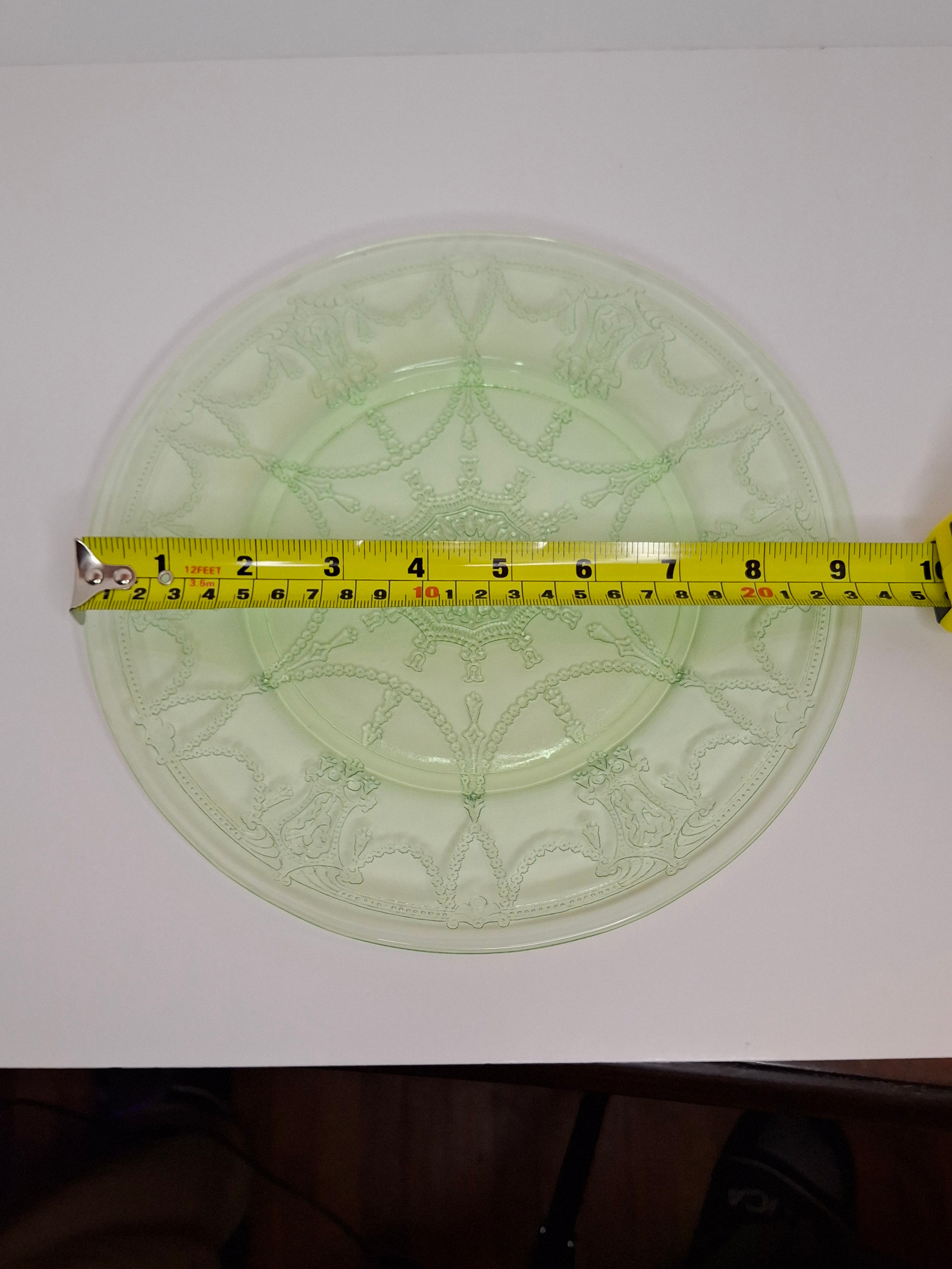 Anchor Hocking Cameo Ballerina Green Uranium Depression Glass Plates Set