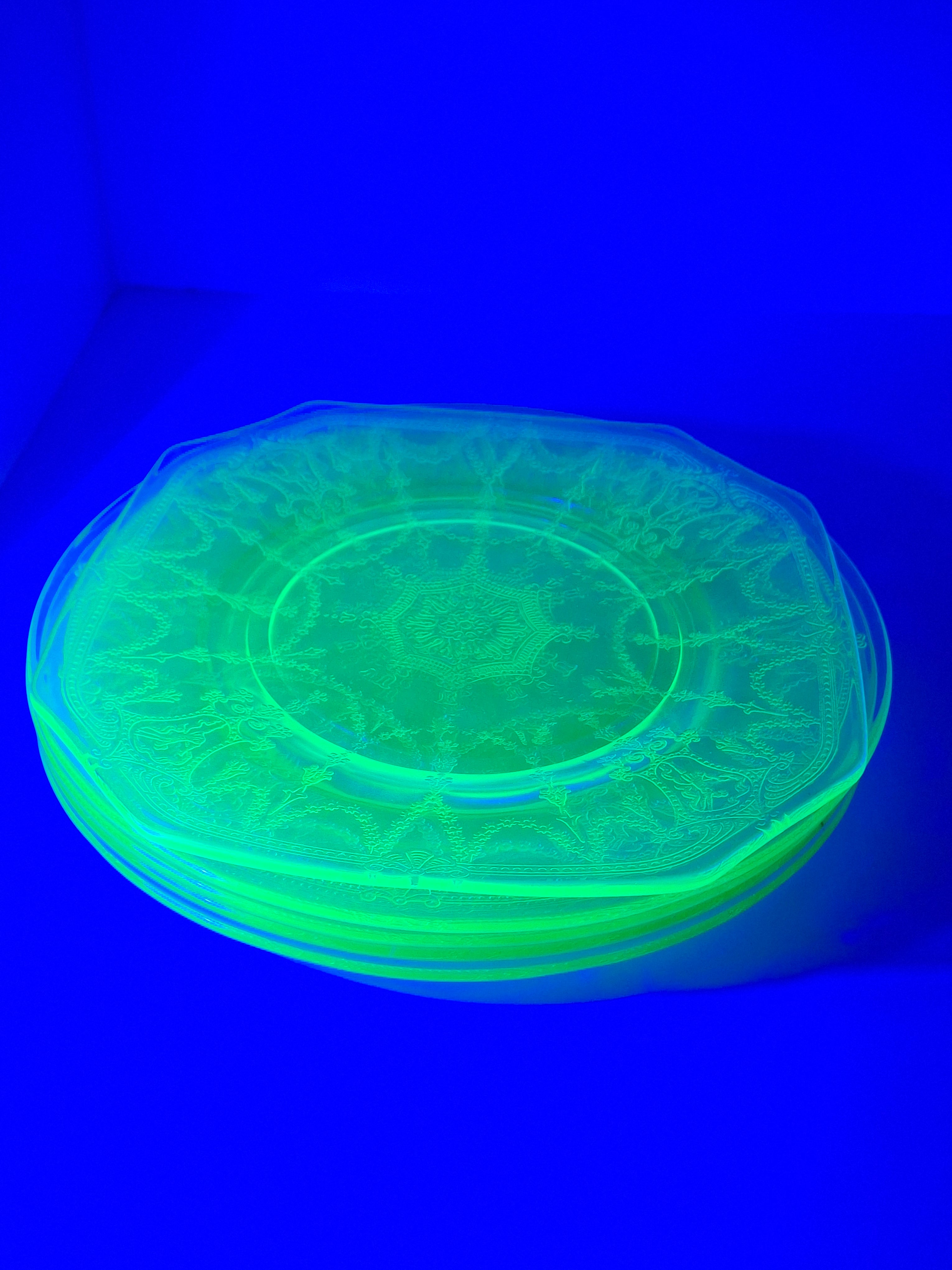 Anchor Hocking Cameo Ballerina Green Uranium Depression Glass Plates Set