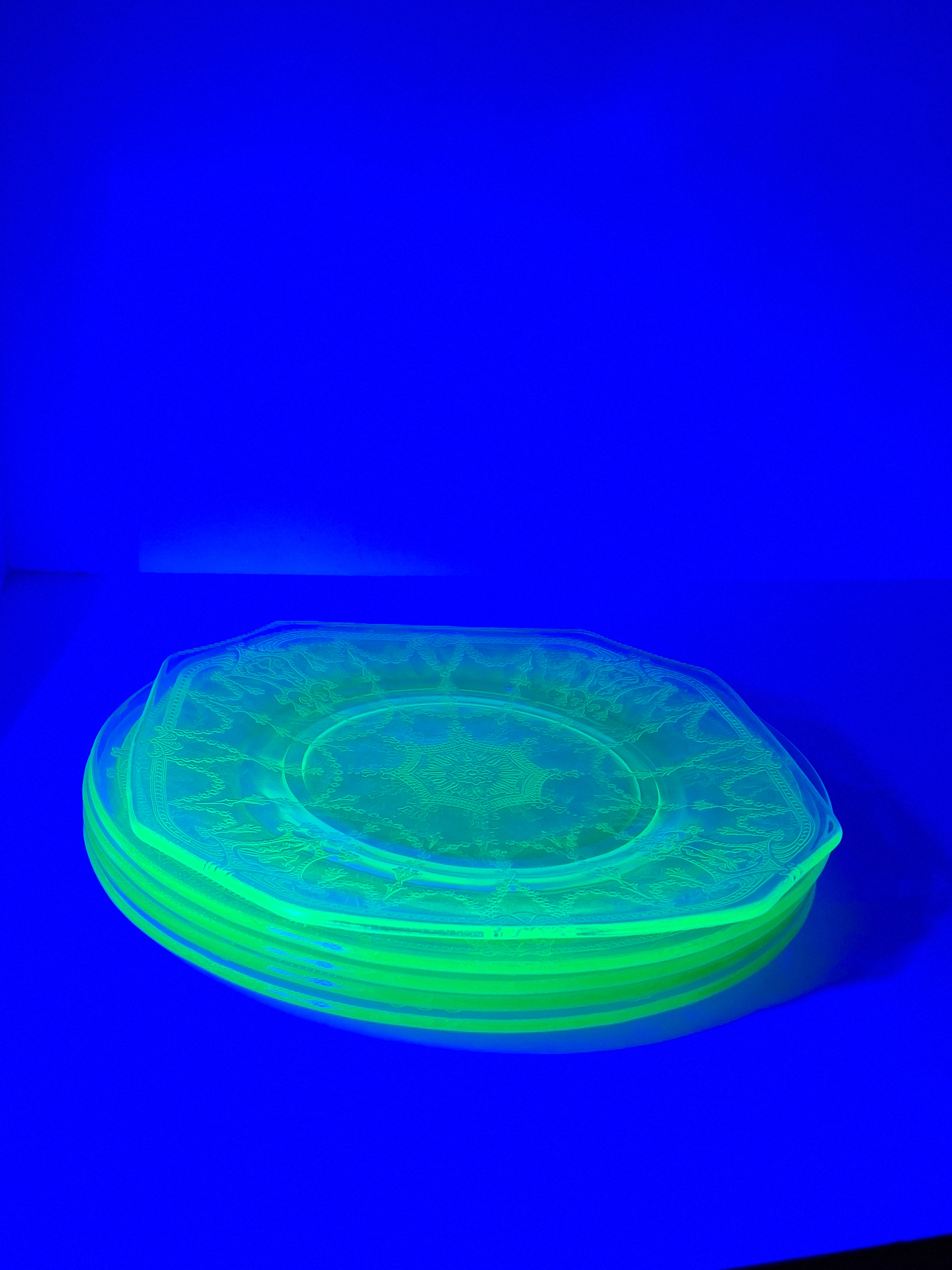 Anchor Hocking Cameo Ballerina Green Uranium Depression Glass Plates Set