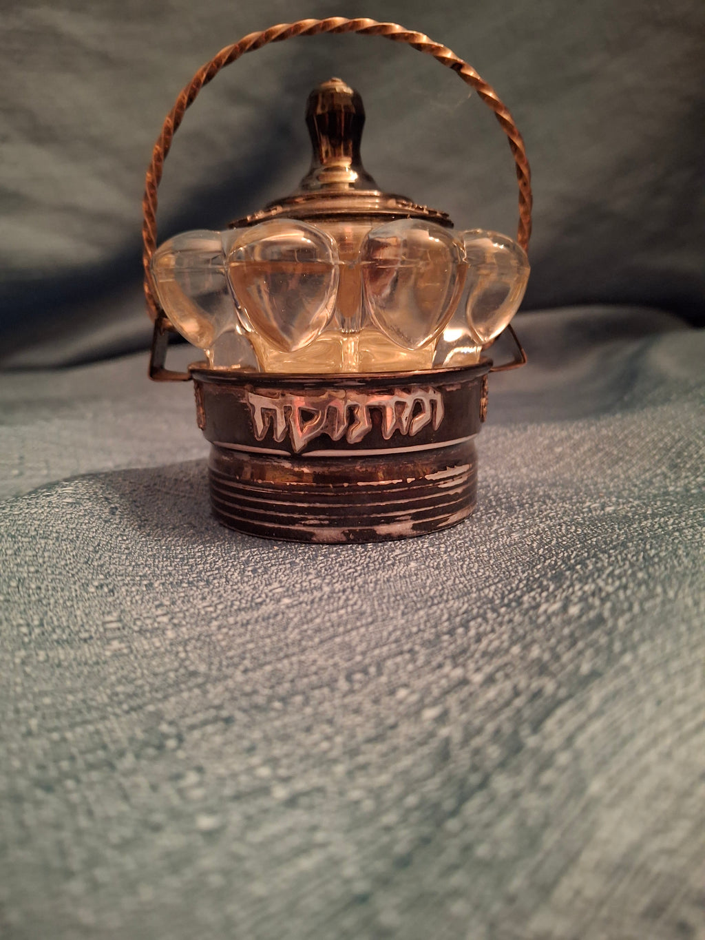 Vintage Yitzhak Bier Israel Sterling Silver Honey Dish Shana Tova Glass Insert 925