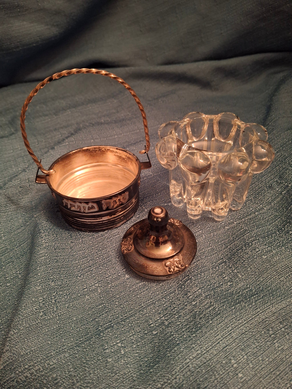 Vintage Yitzhak Bier Israel Sterling Silver Honey Dish Shana Tova Glass Insert 925