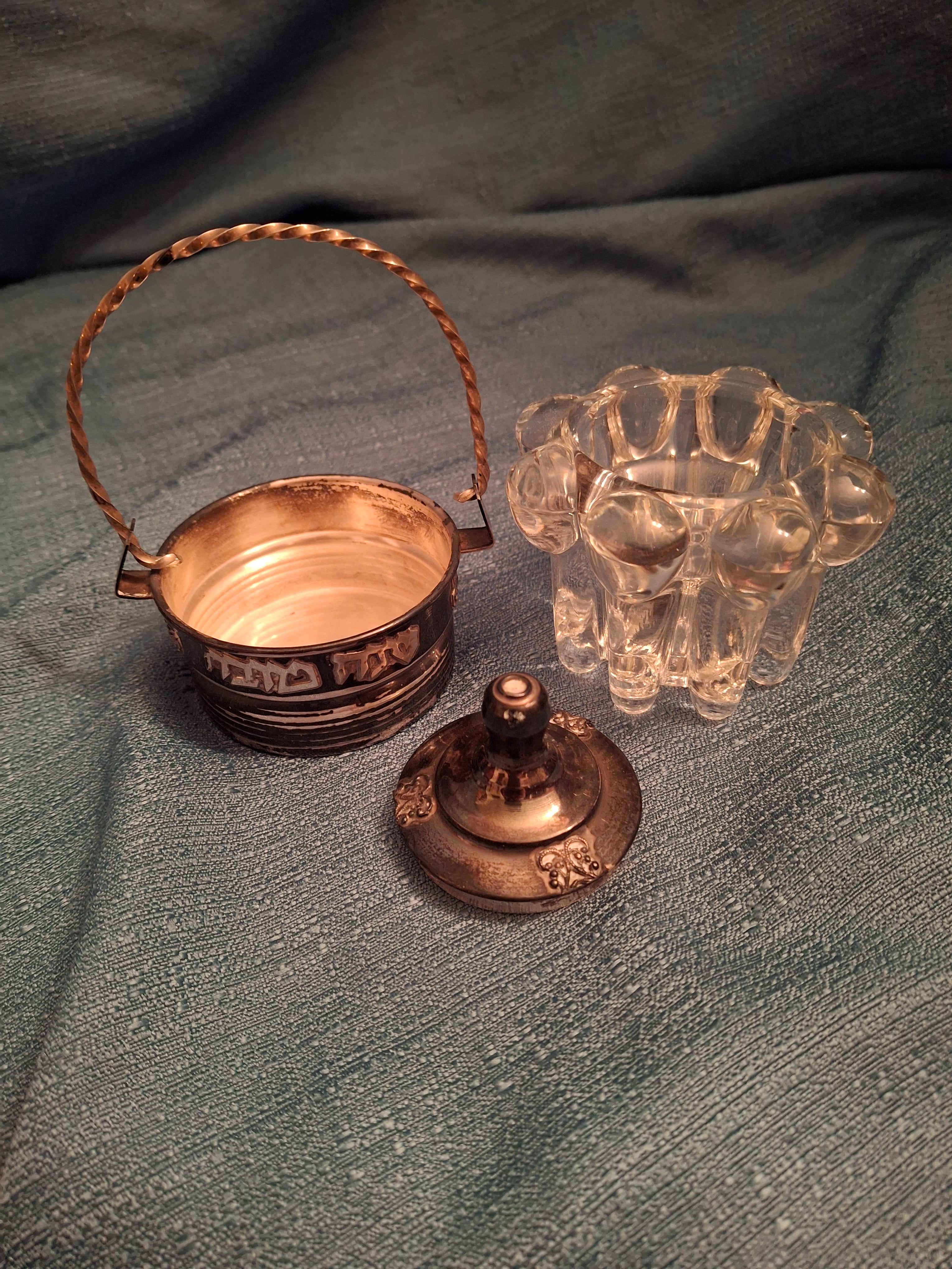 Vintage Yitzhak Bier Israel Sterling Silver Honey Dish Shana Tova Glass Insert 925